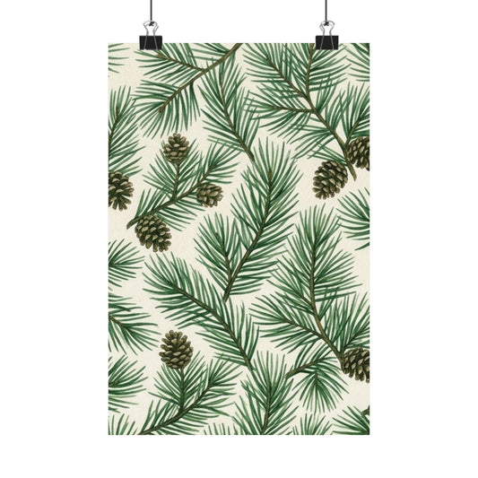 Botanical Pine Frongs Watercolor Matte Vertical Poster