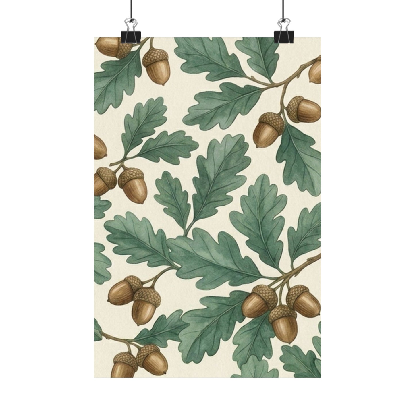 Botanical Oak & Acorns Watercolor Matte Vertical Poster