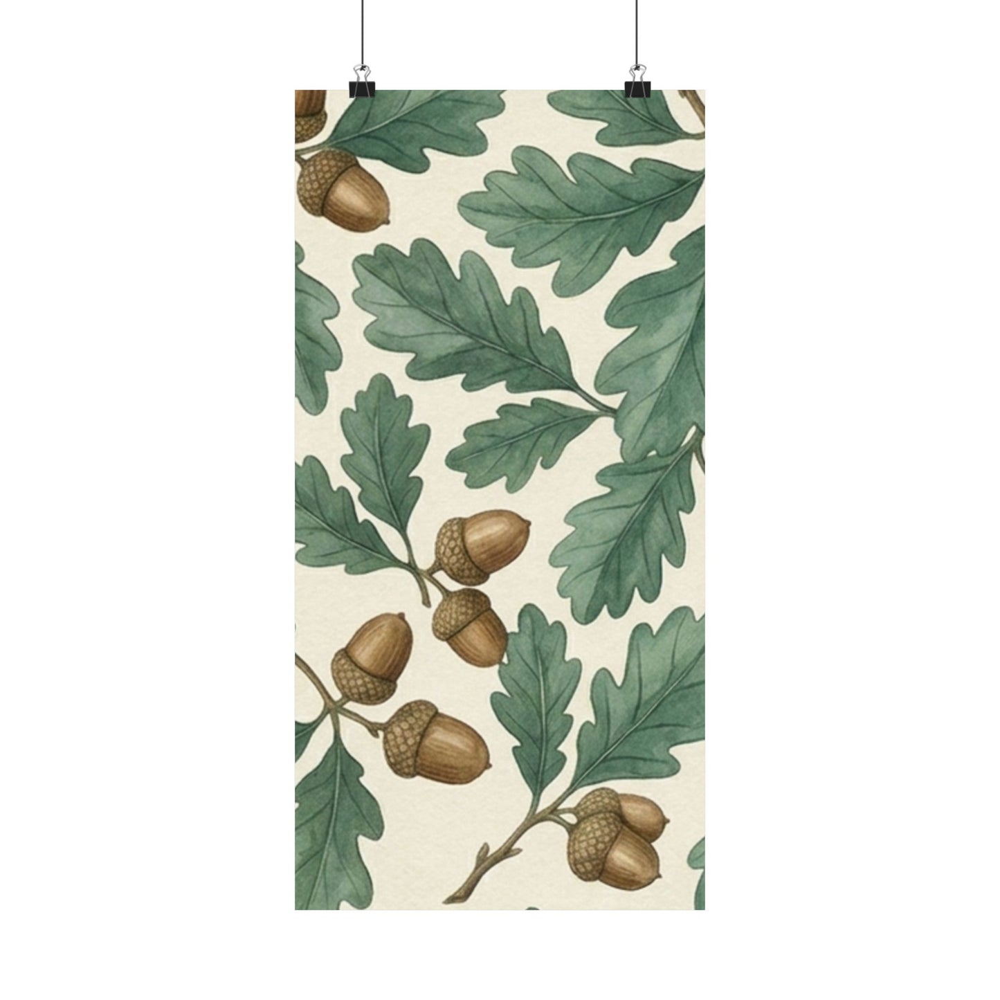 Botanical Oak & Acorns Watercolor Matte Vertical Poster