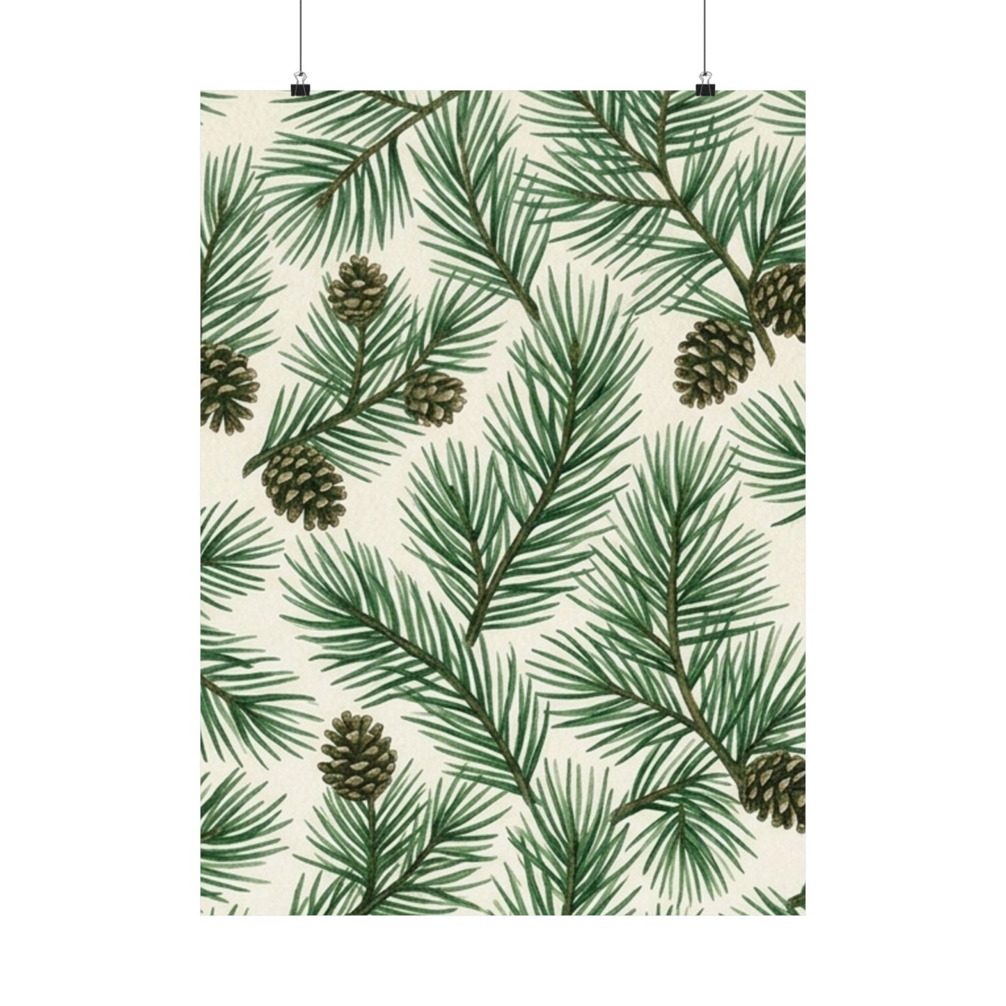 Botanical Pine Frongs Watercolor Matte Vertical Poster