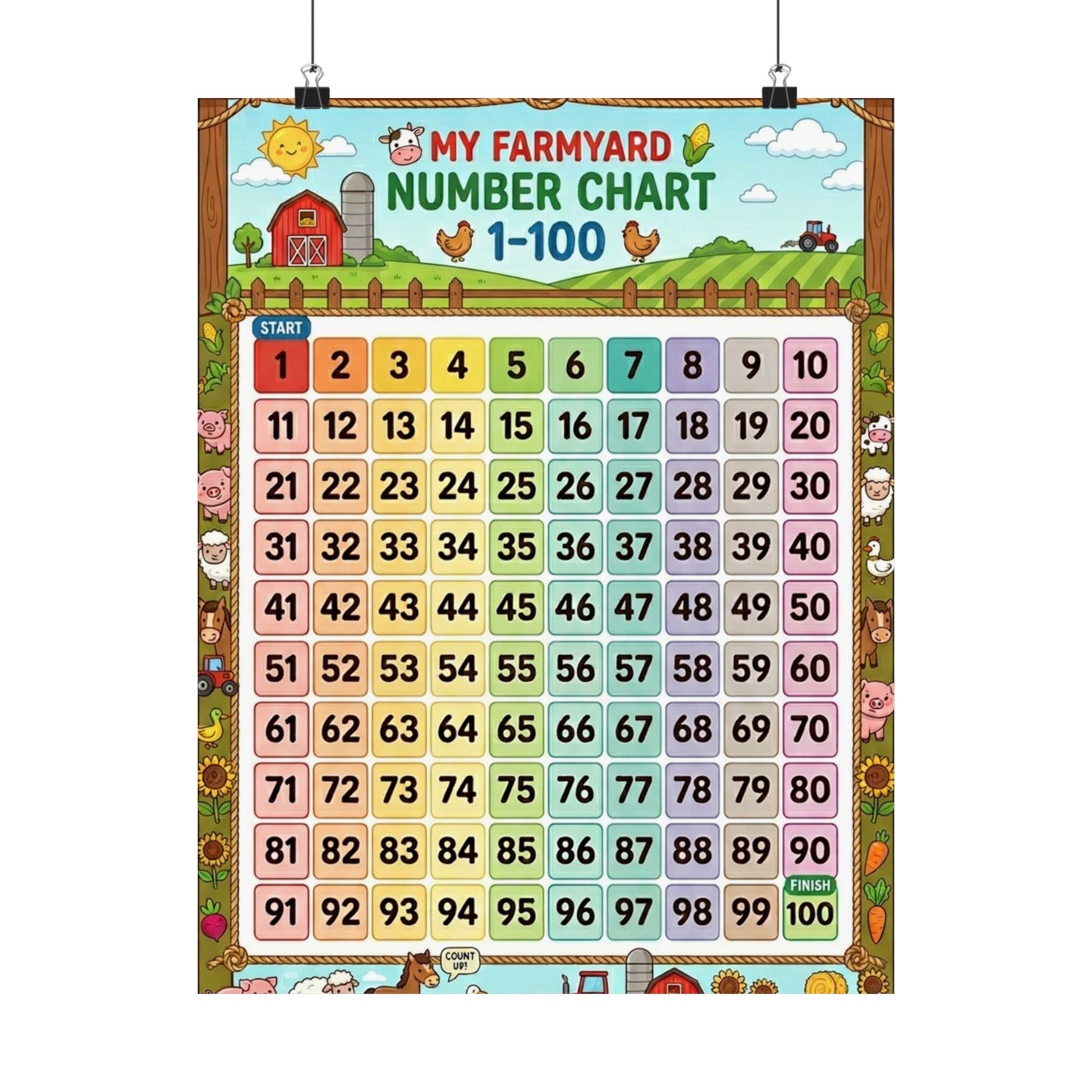 Farmyard Number Chart Poster 1–100 | Kids Educational Counting Poster