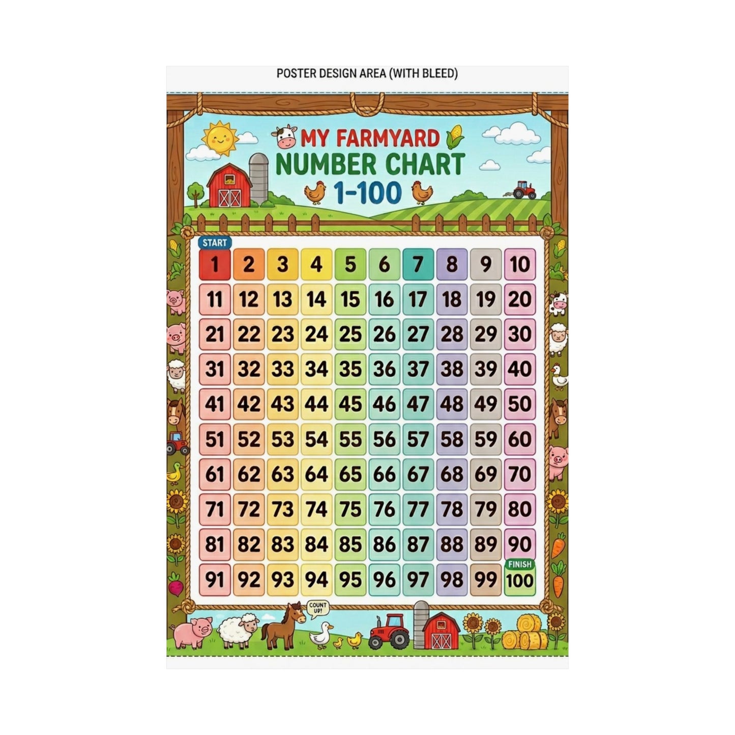 Farmyard Number Chart Poster 1–100 | Kids Educational Counting Poster