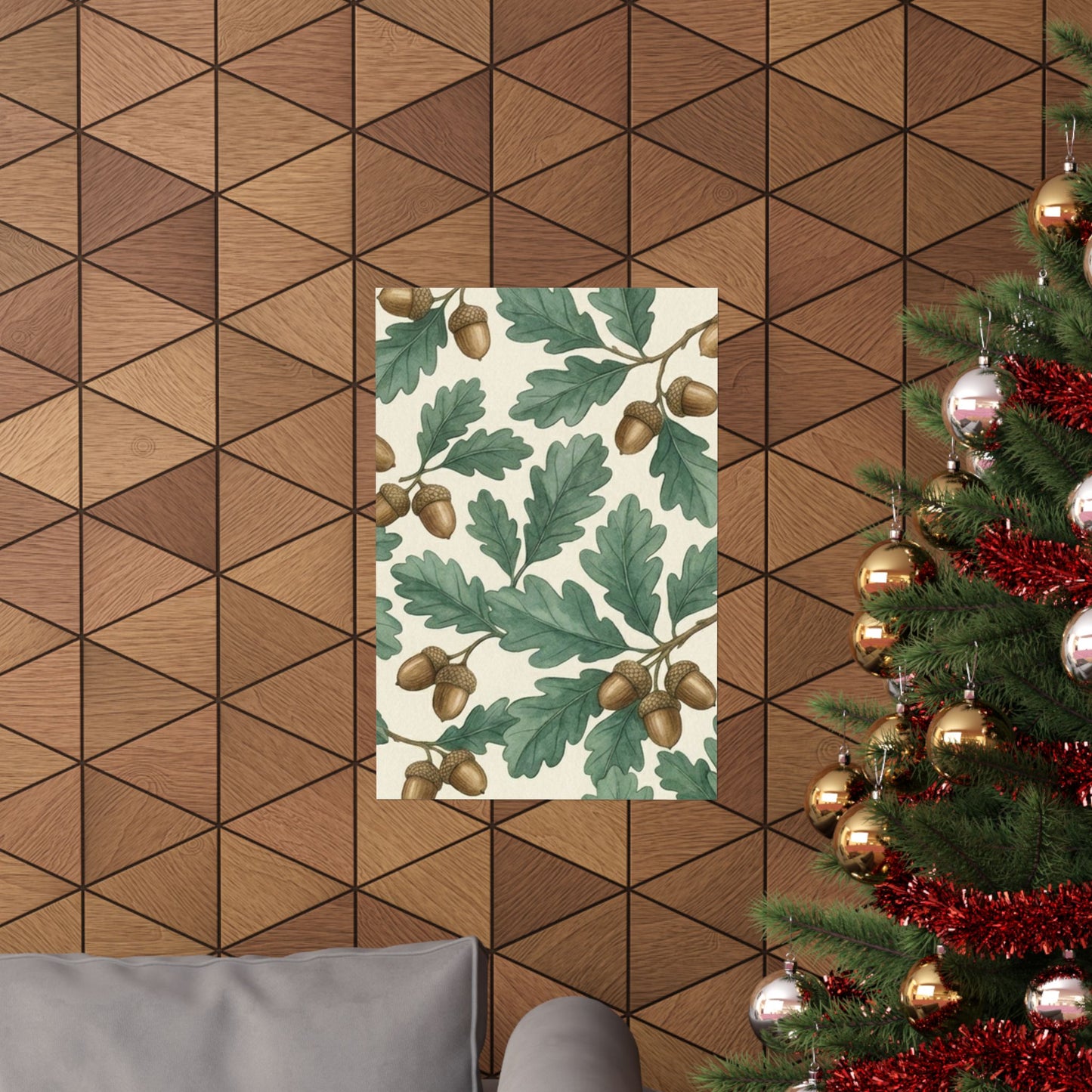 Botanical Oak & Acorns Watercolor Matte Vertical Poster