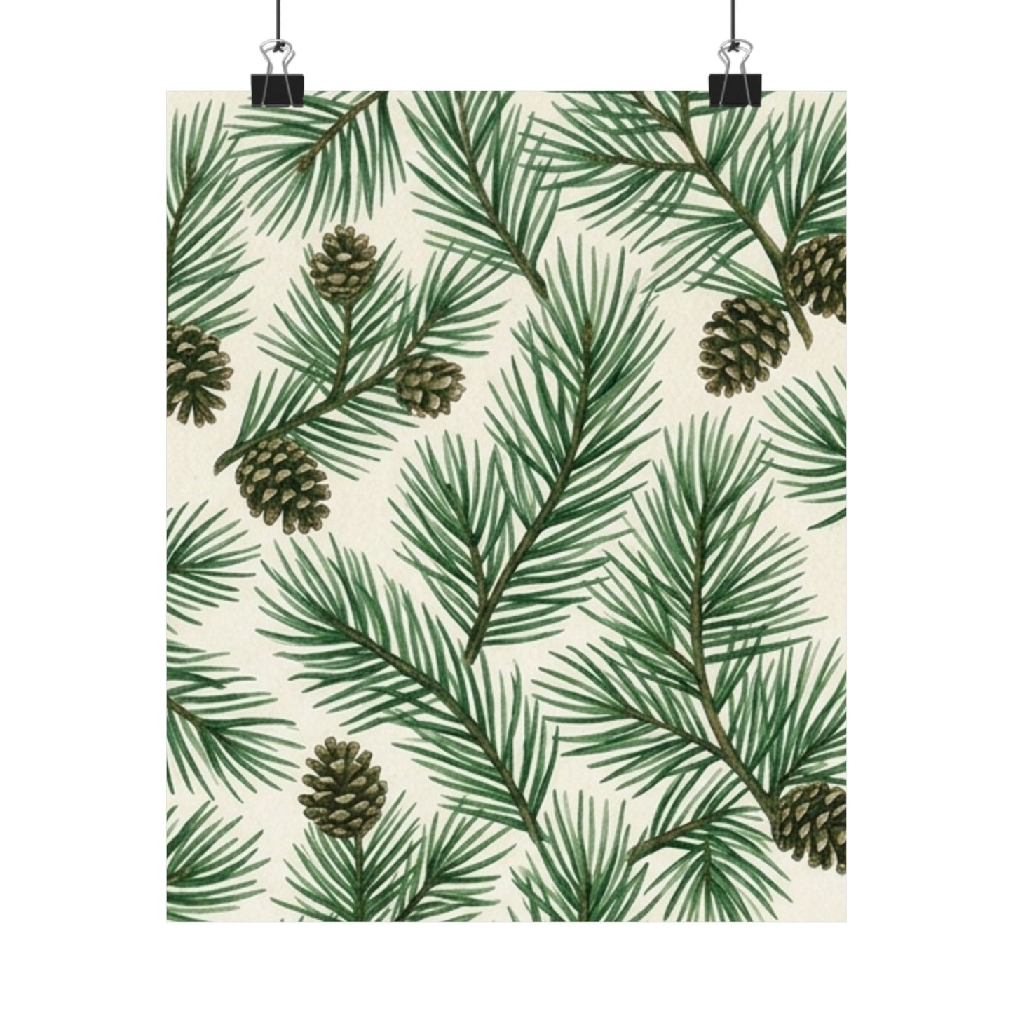 Botanical Pine Frongs Watercolor Matte Vertical Poster