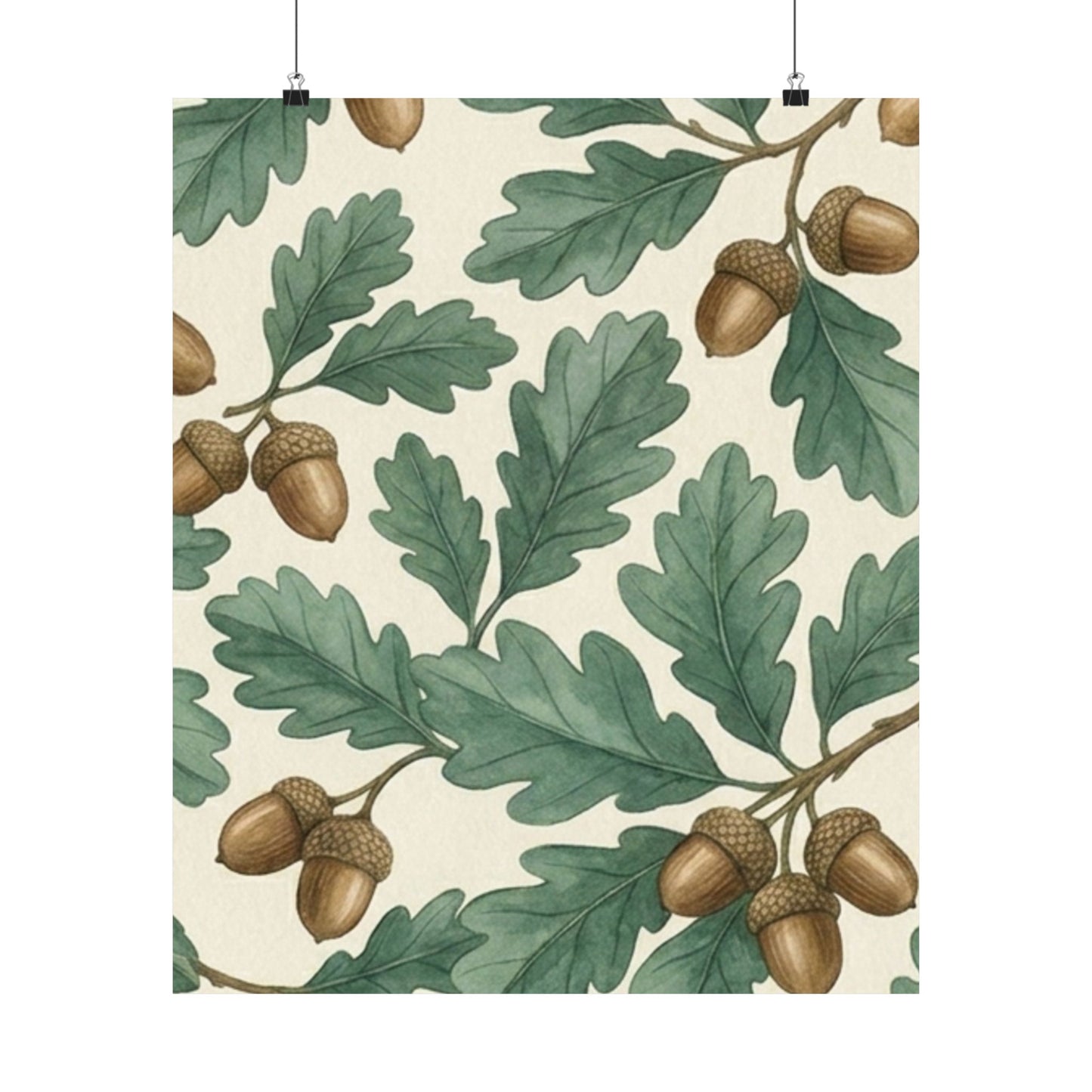 Botanical Oak & Acorns Watercolor Matte Vertical Poster