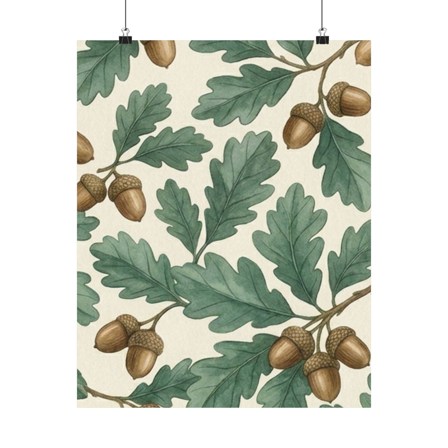 Botanical Oak & Acorns Watercolor Matte Vertical Poster