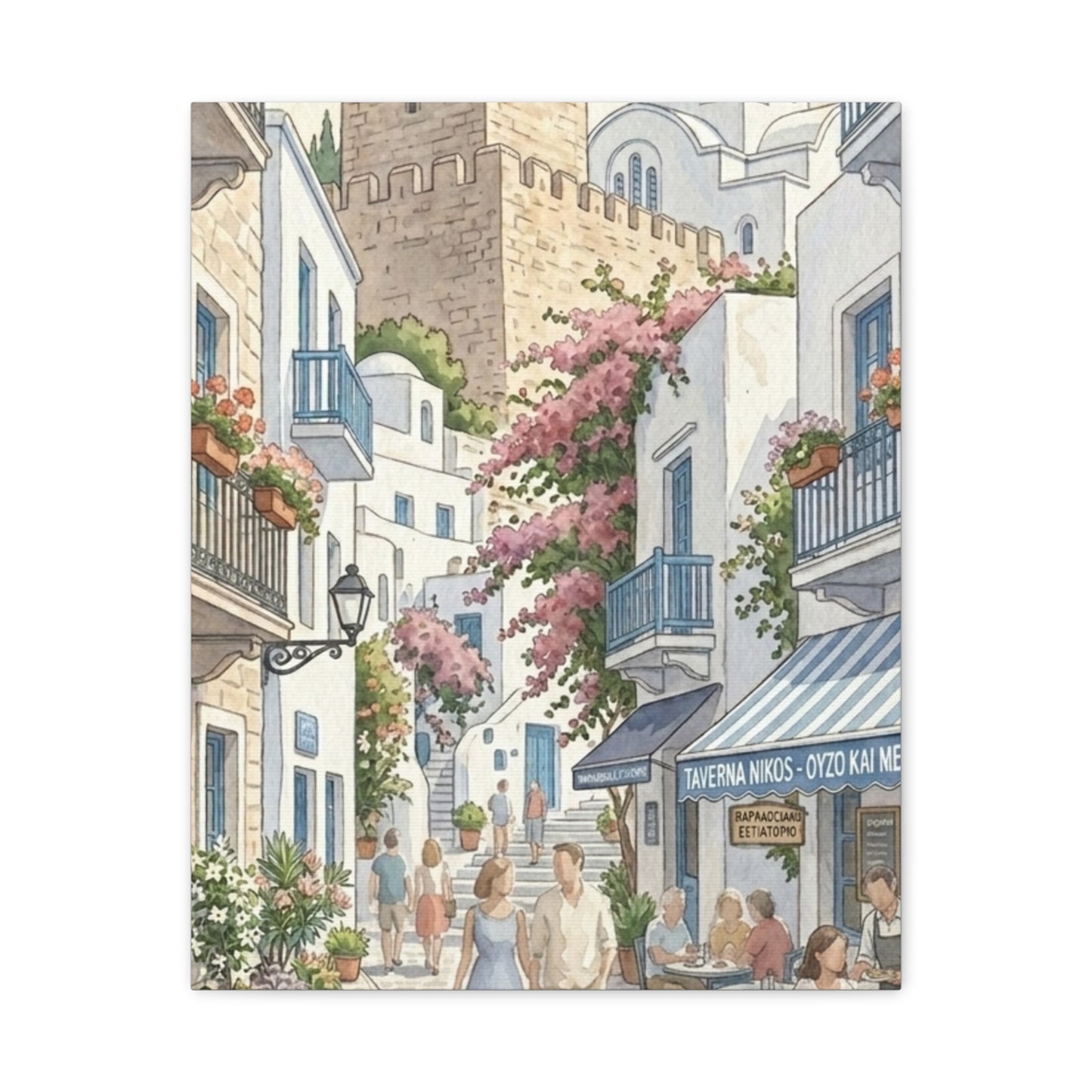 Greek Village Street | Athens, Mykonos, Santorini Greece Canvas Print