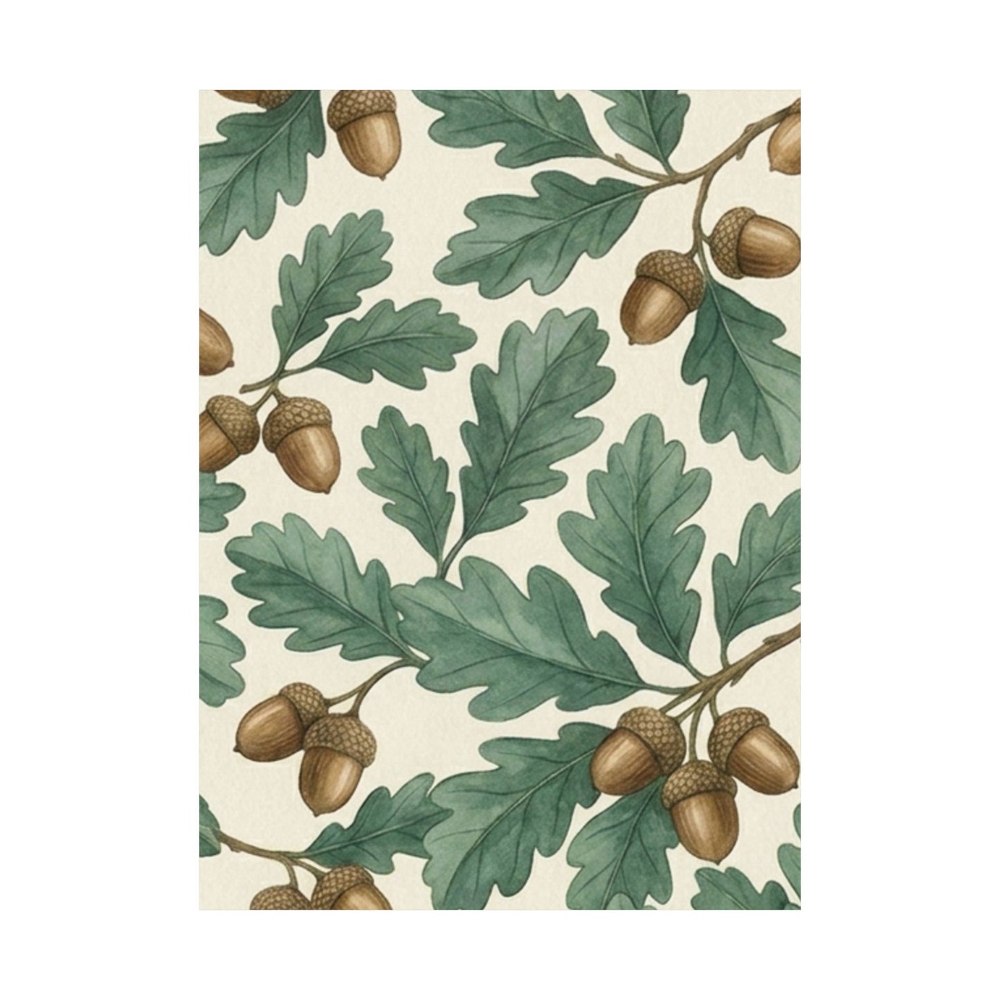 Botanical Oak & Acorns Watercolor Matte Vertical Poster