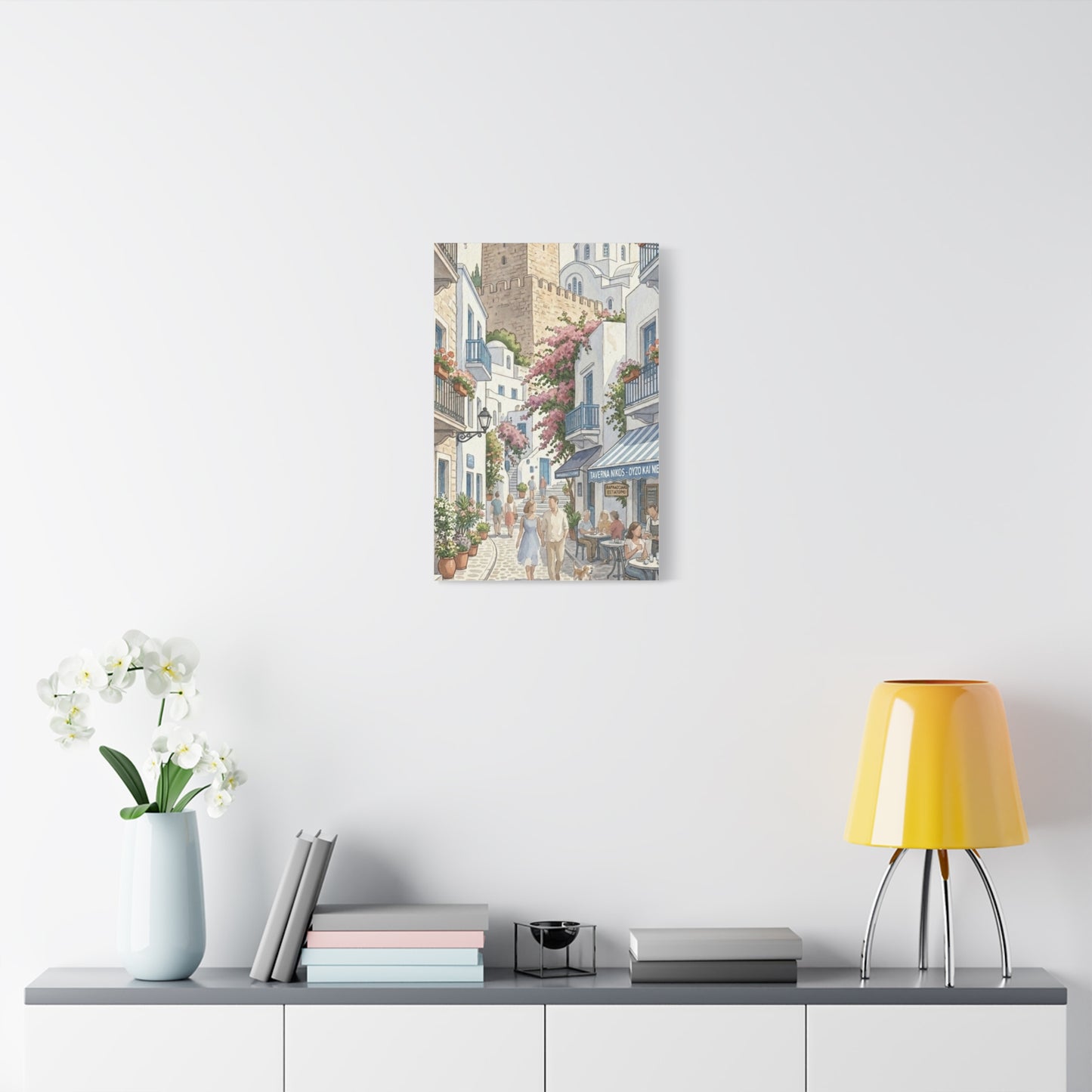 Greek Village Street | Athens, Mykonos, Santorini Greece Canvas Print