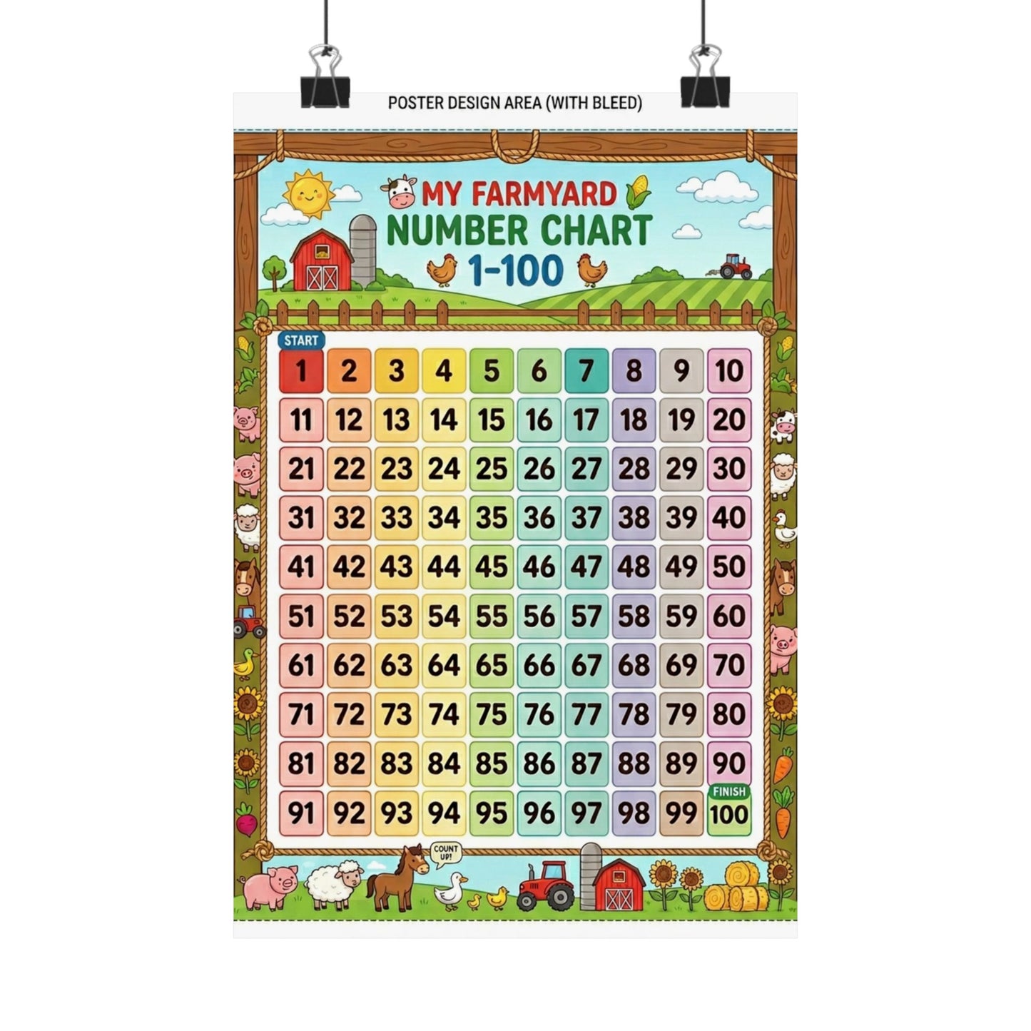Farmyard Number Chart Poster 1–100 | Kids Educational Counting Poster
