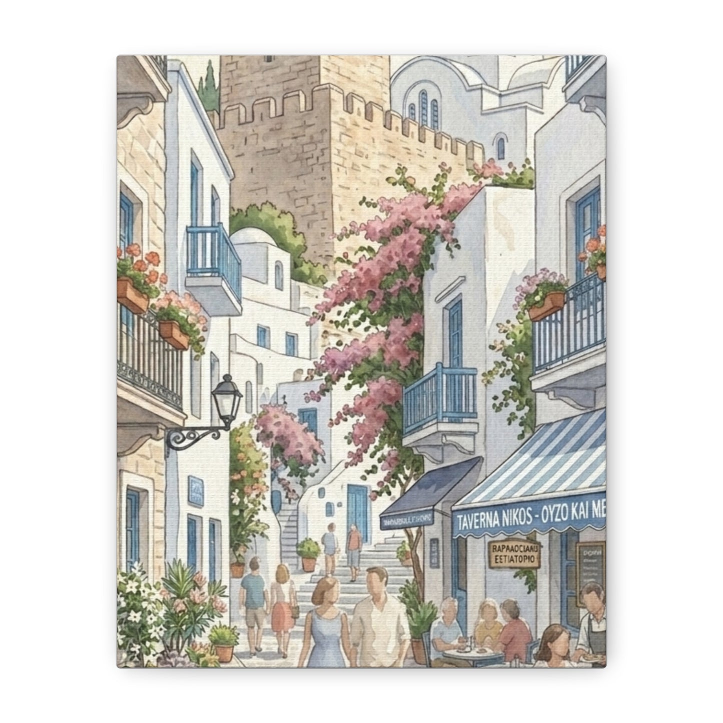 Greek Village Street | Athens, Mykonos, Santorini Greece Canvas Print