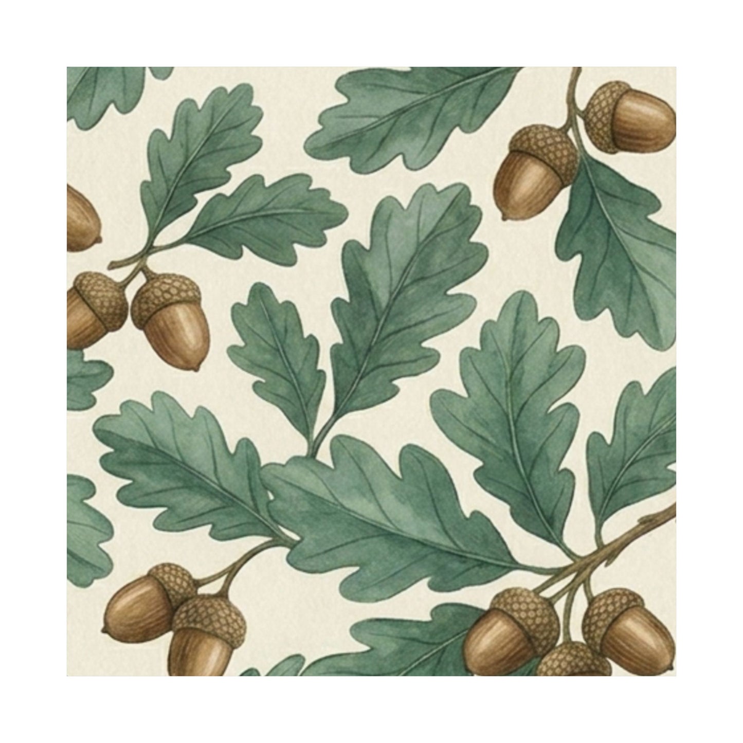 Botanical Oak & Acorns Watercolor Matte Vertical Poster