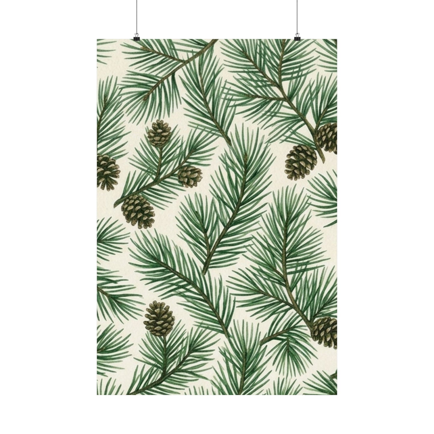 Botanical Pine Frongs Watercolor Matte Vertical Poster