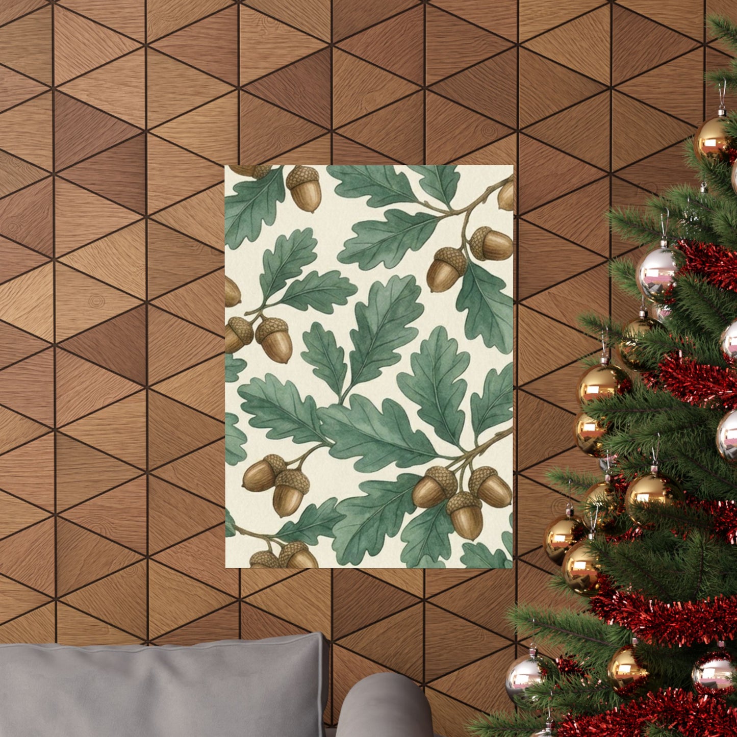 Botanical Oak & Acorns Watercolor Matte Vertical Poster