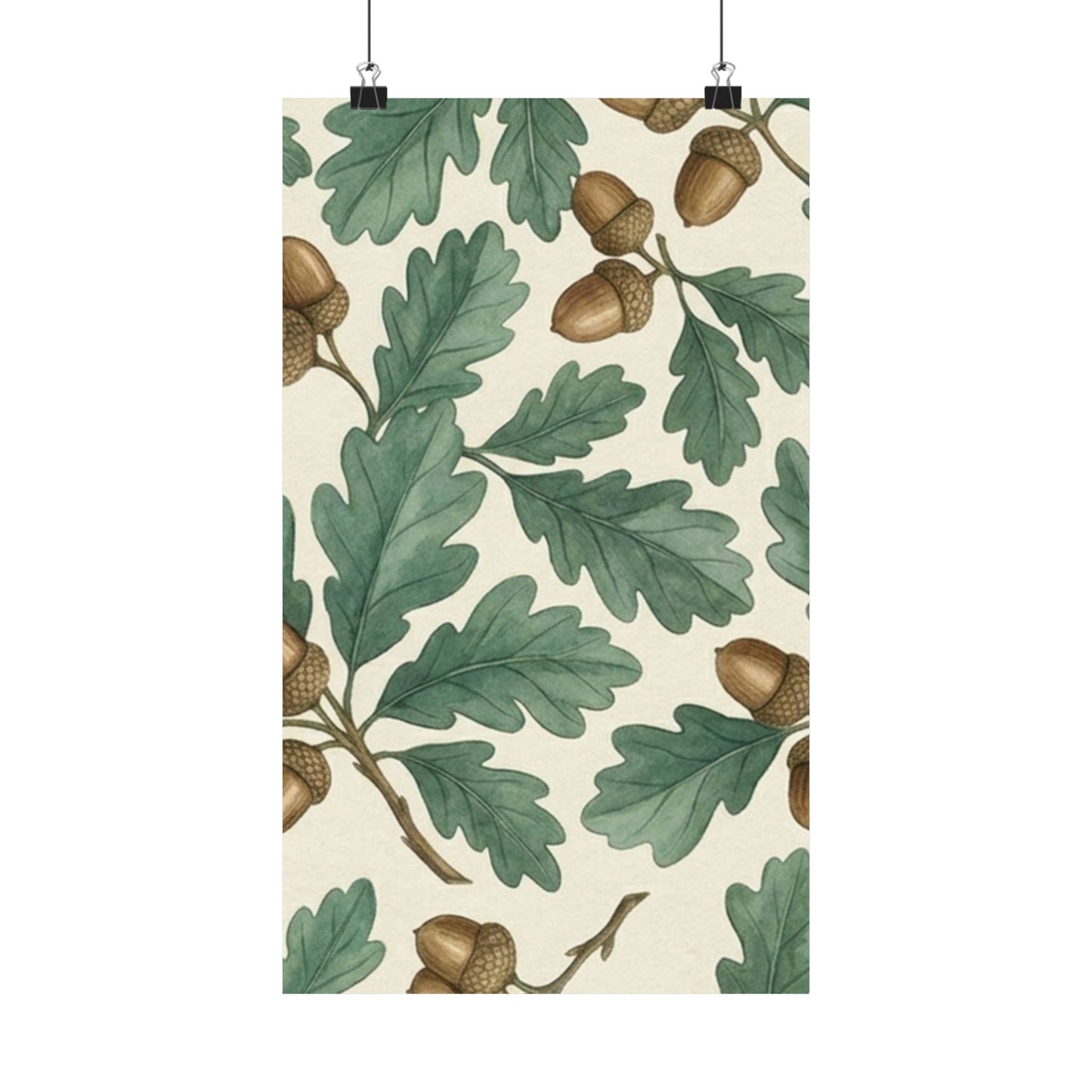 Botanical Oak & Acorns Watercolor Matte Vertical Poster