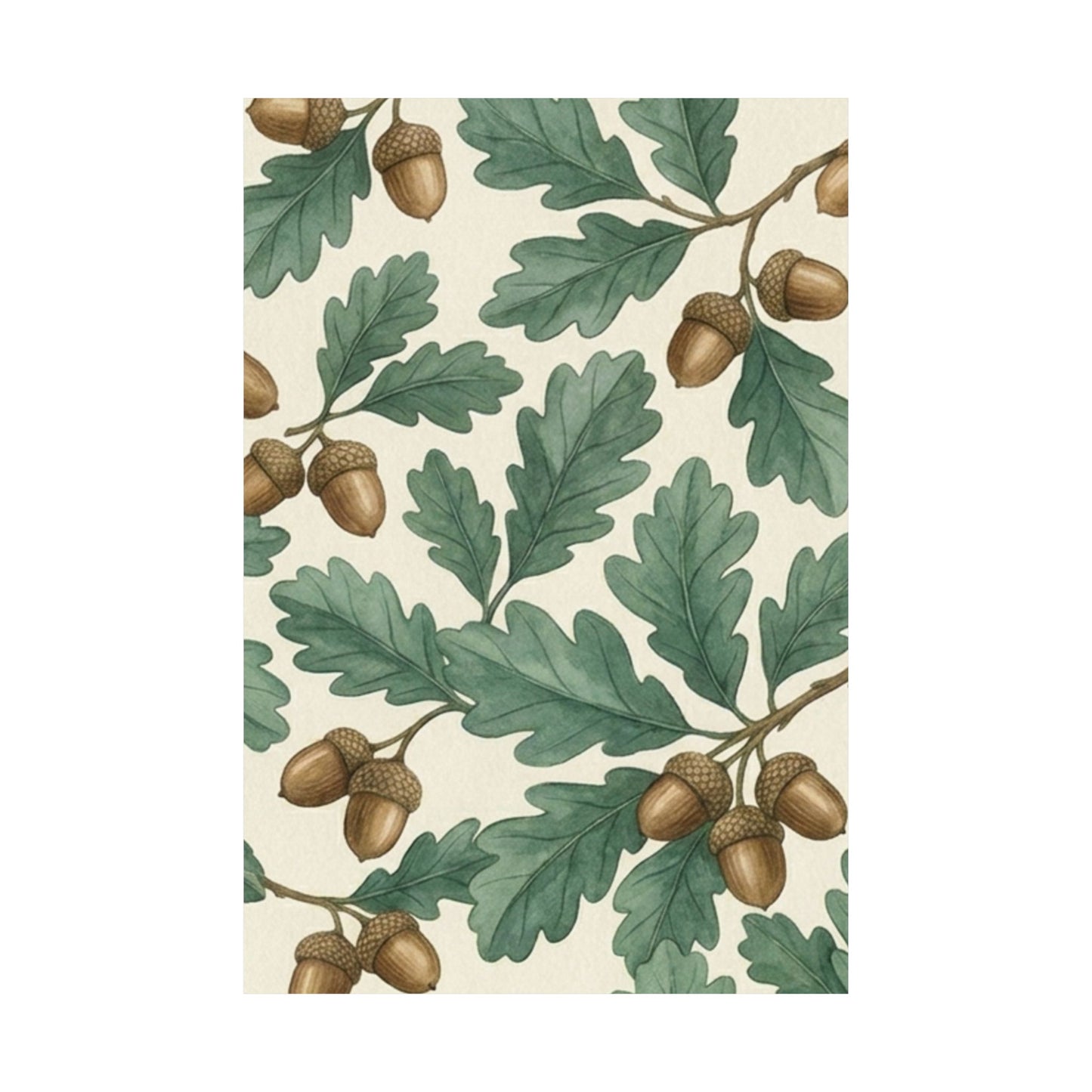 Botanical Oak & Acorns Watercolor Matte Vertical Poster