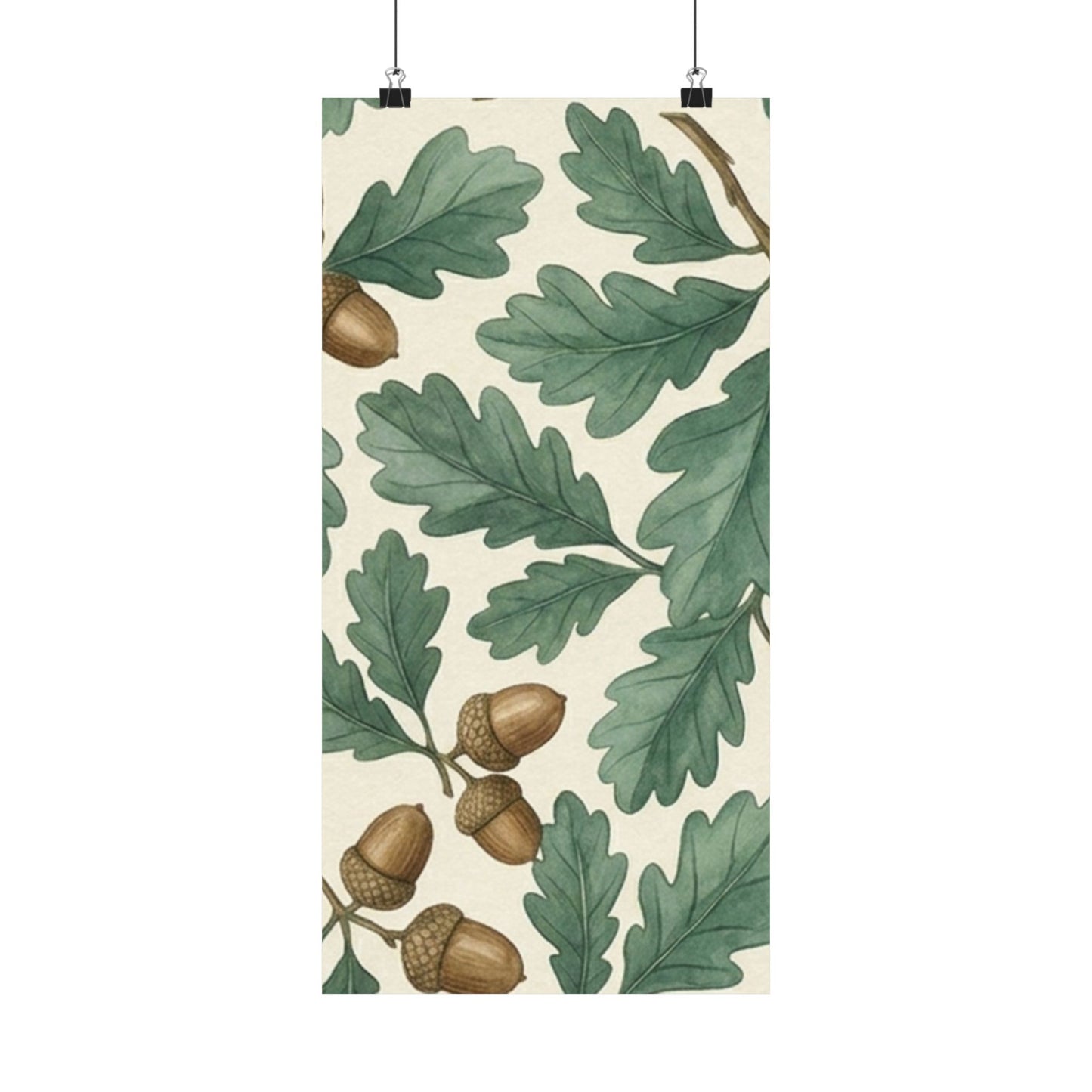 Botanical Oak & Acorns Watercolor Matte Vertical Poster