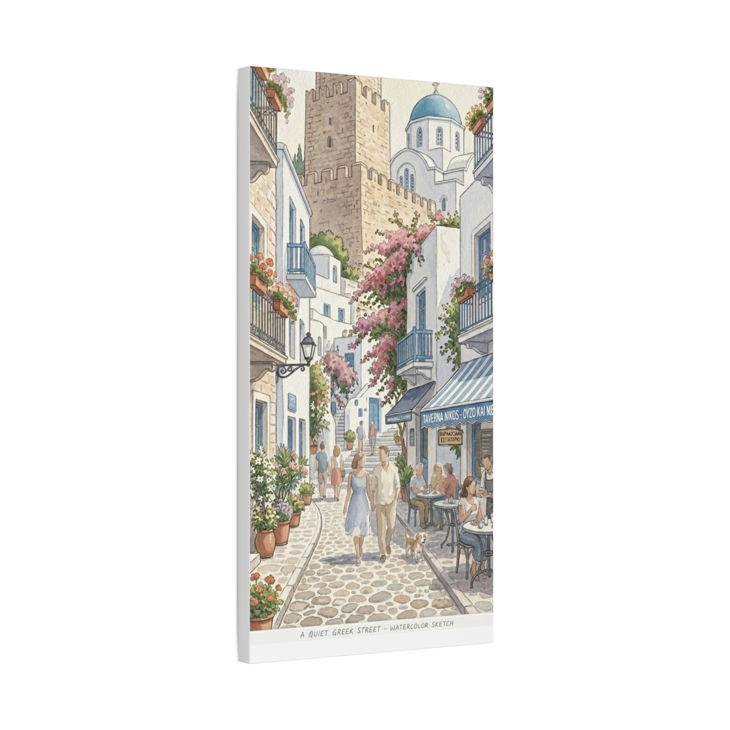 Greek Village Street | Athens, Mykonos, Santorini Greece Canvas Print