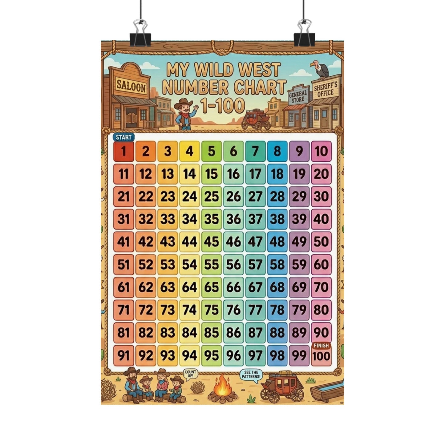 Cow Boy Wild West Number Chart Poster 1–100 | Kids Educational Counting Poster