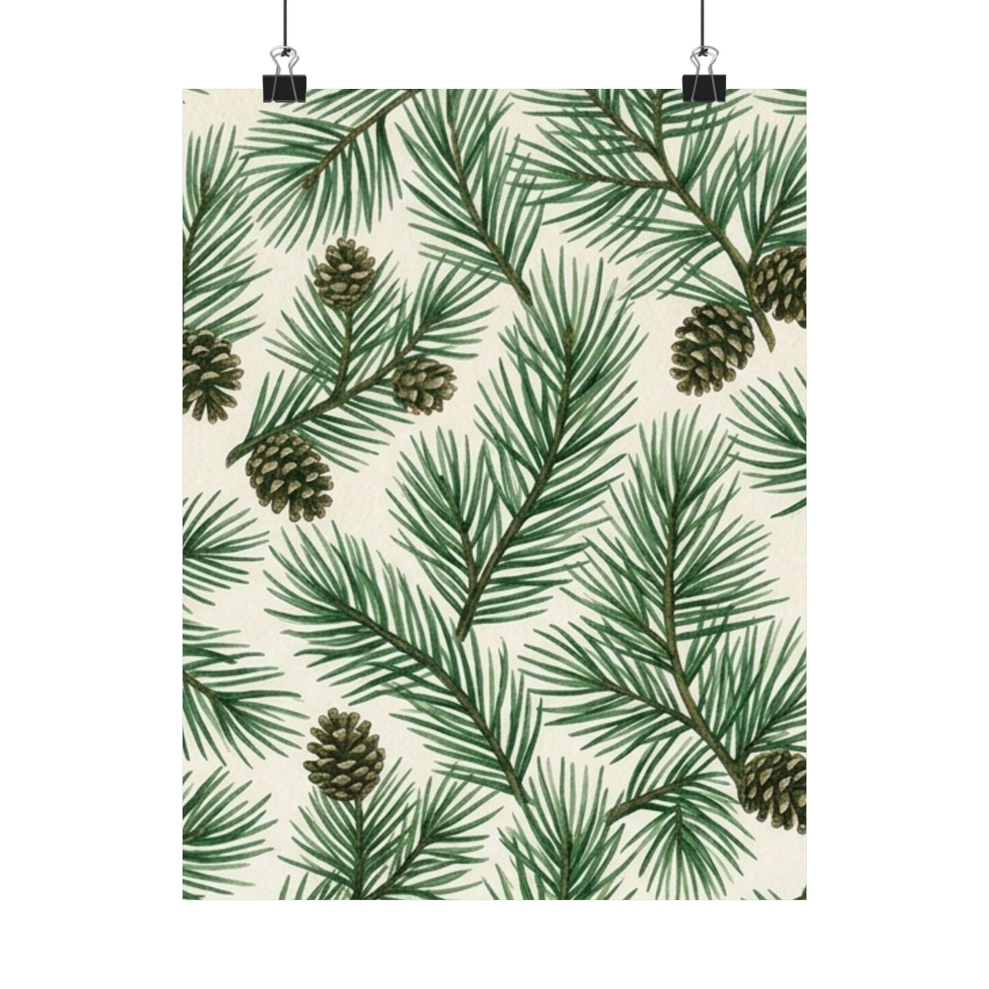 Botanical Pine Frongs Watercolor Matte Vertical Poster