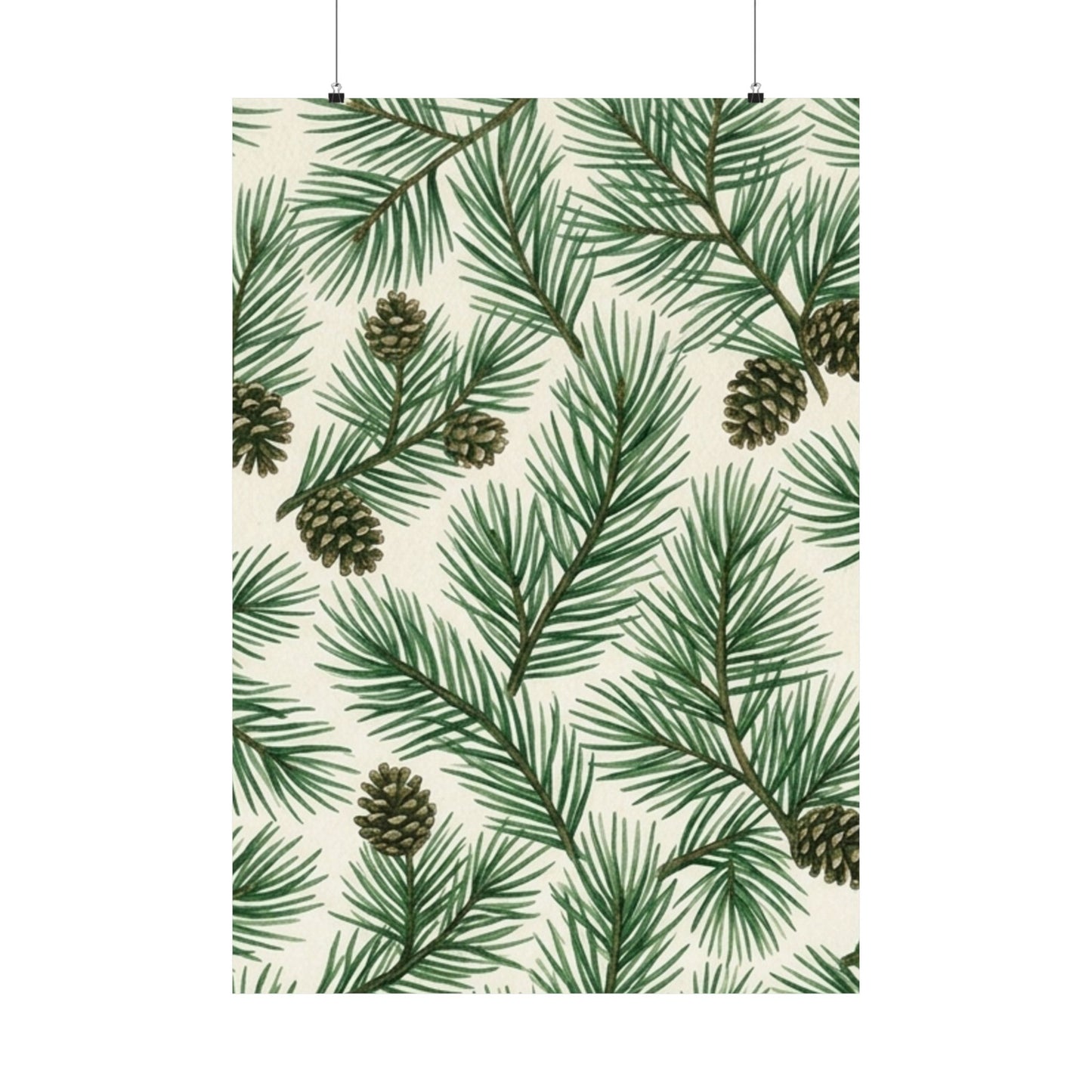Botanical Pine Frongs Watercolor Matte Vertical Poster
