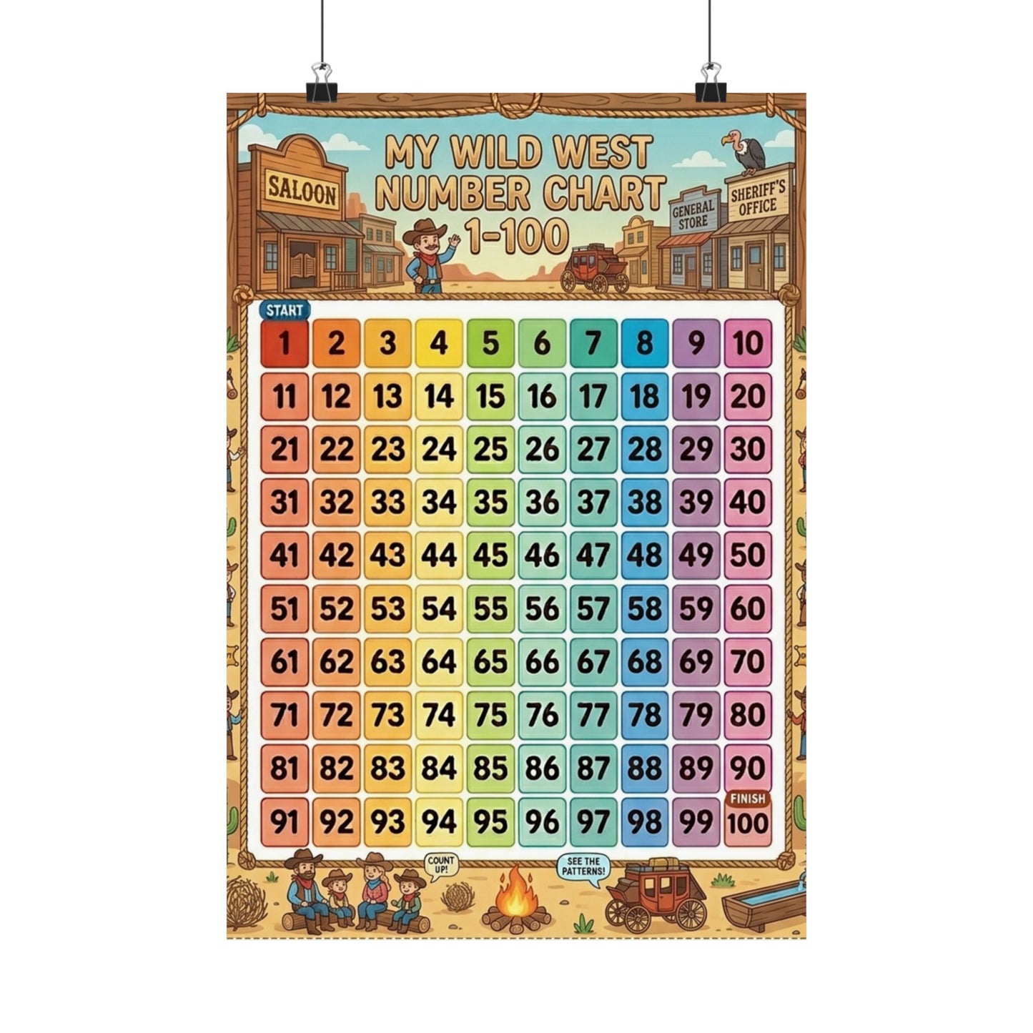Cow Boy Wild West Number Chart Poster 1–100 | Kids Educational Counting Poster