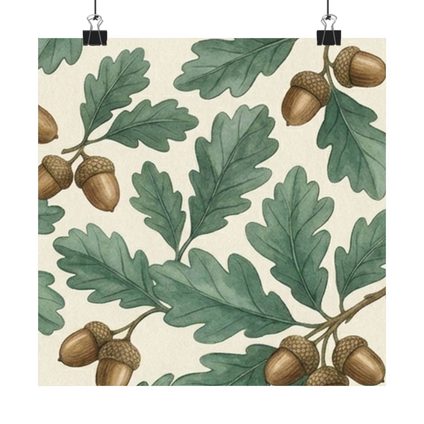Botanical Oak & Acorns Watercolor Matte Vertical Poster