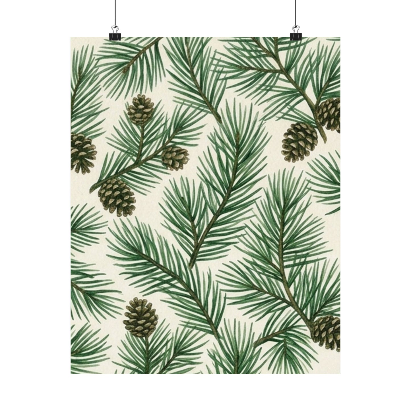 Botanical Pine Frongs Watercolor Matte Vertical Poster