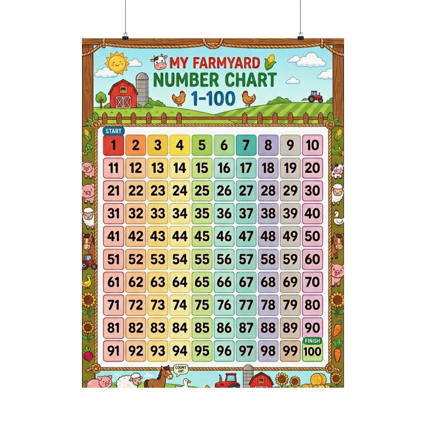 Farmyard Number Chart Poster 1–100 | Kids Educational Counting Poster