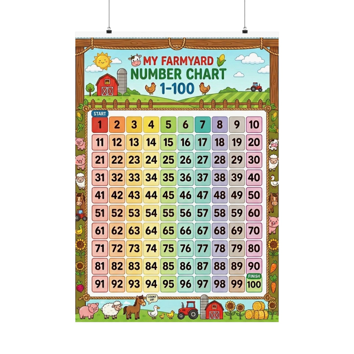 Farmyard Number Chart Poster 1–100 | Kids Educational Counting Poster