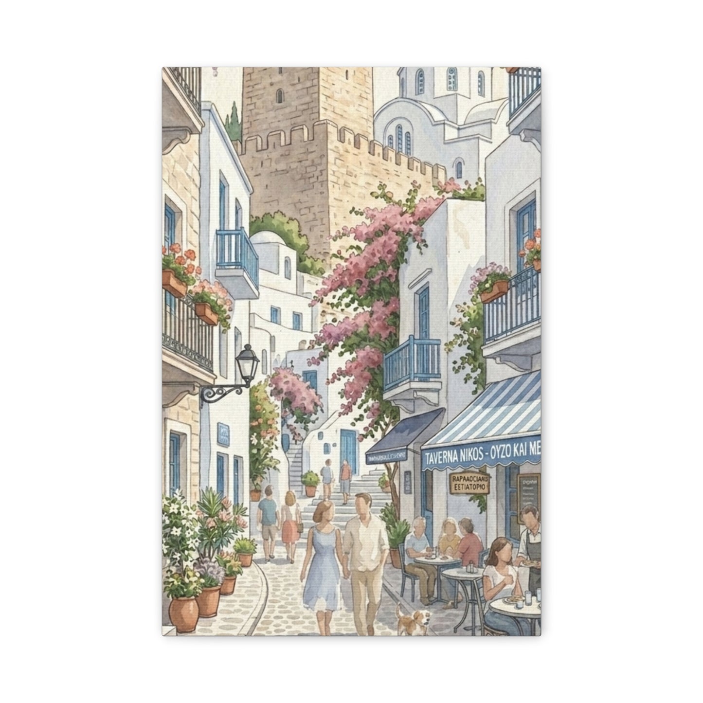 Greek Village Street | Athens, Mykonos, Santorini Greece Canvas Print