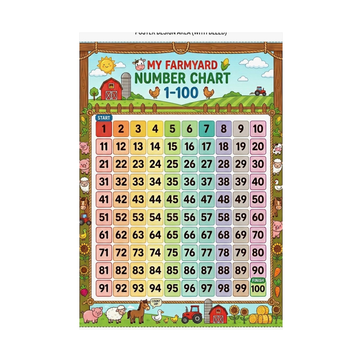 Farmyard Number Chart Poster 1–100 | Kids Educational Counting Poster
