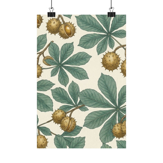 Botanical Conker Watercolor Matte Vertical Poster