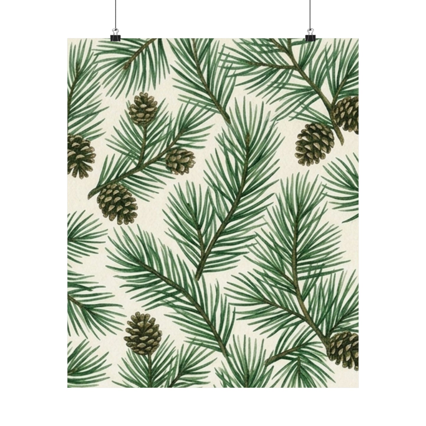 Botanical Pine Frongs Watercolor Matte Vertical Poster