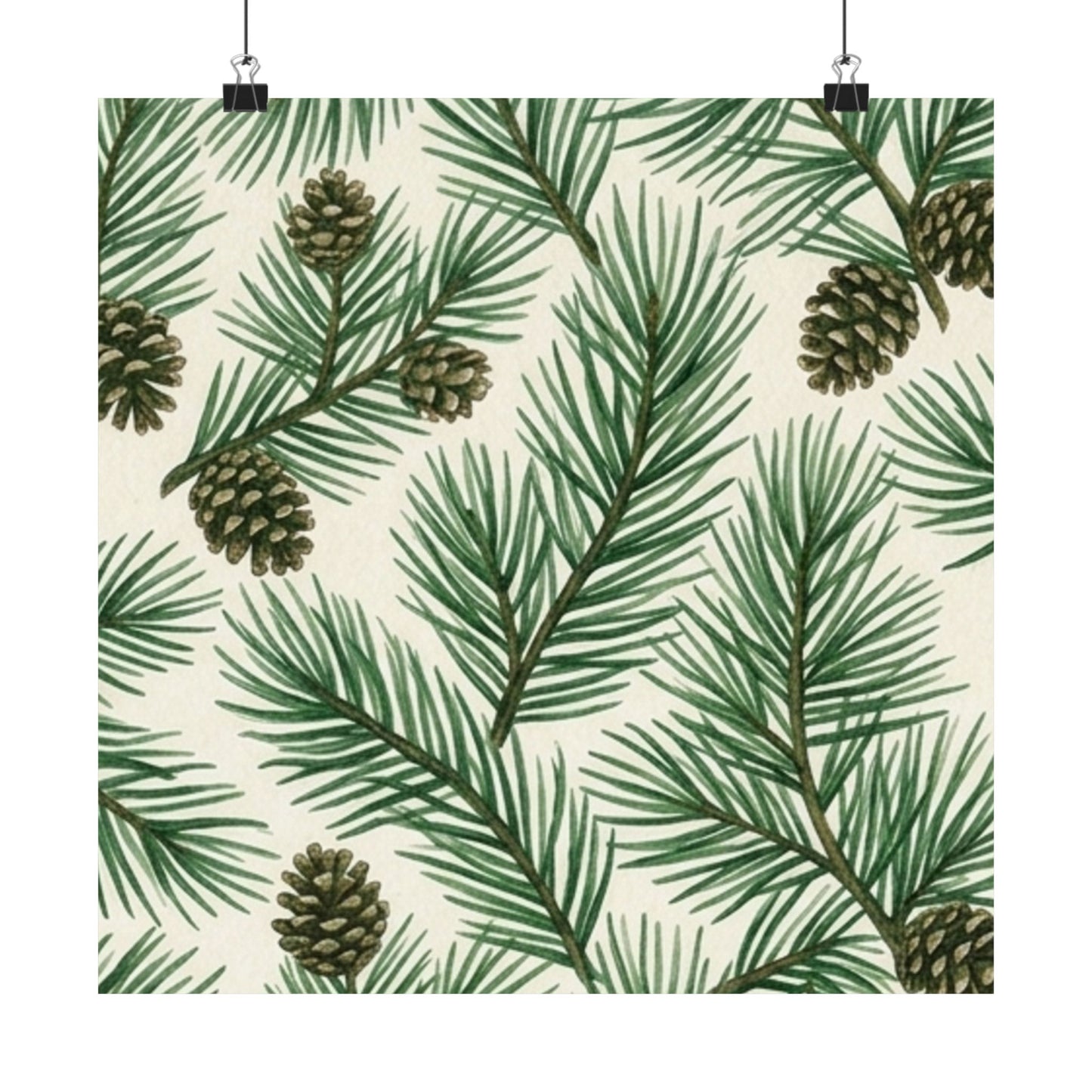 Botanical Pine Frongs Watercolor Matte Vertical Poster