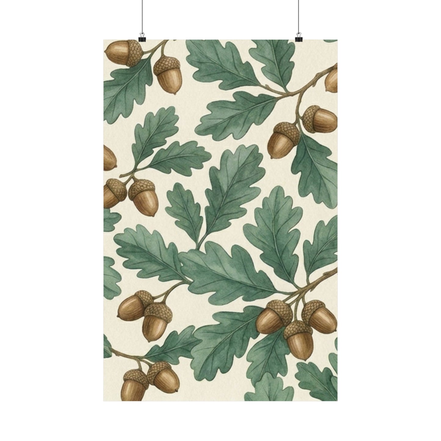 Botanical Oak & Acorns Watercolor Matte Vertical Poster