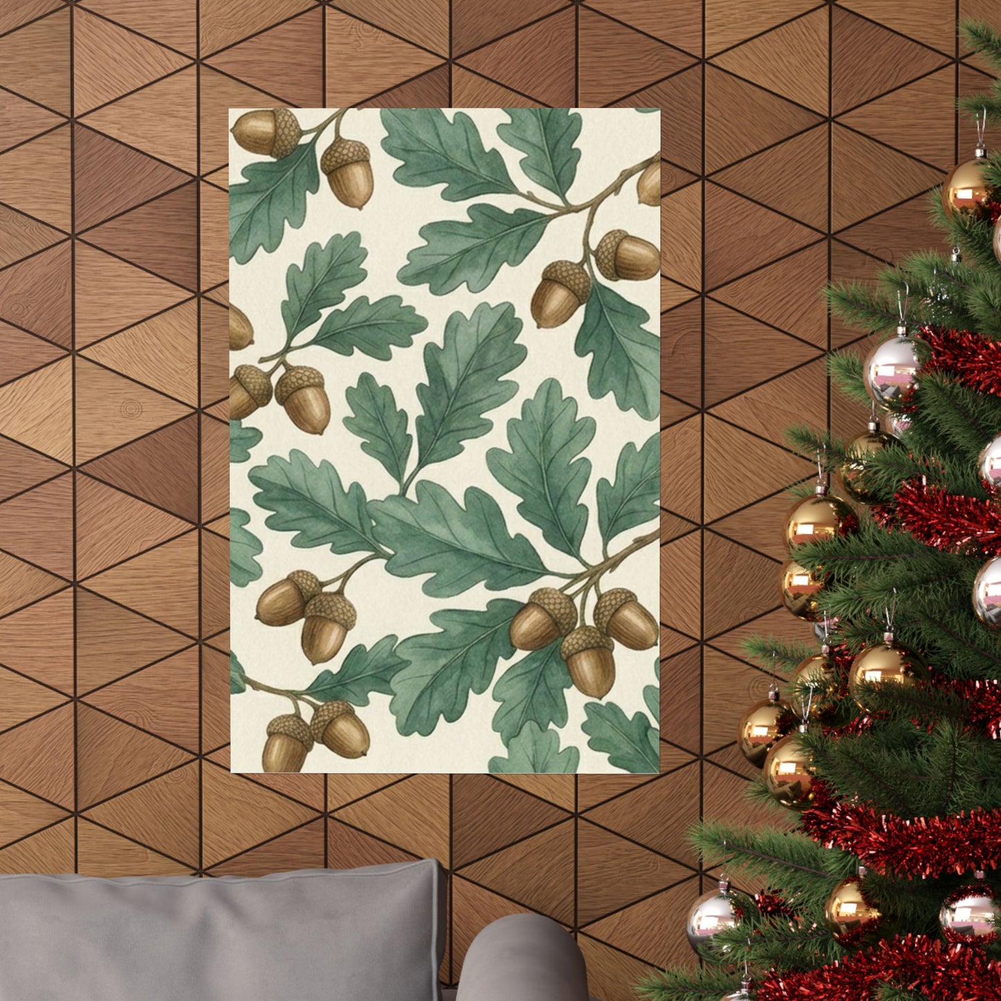 Botanical Oak & Acorns Watercolor Matte Vertical Poster