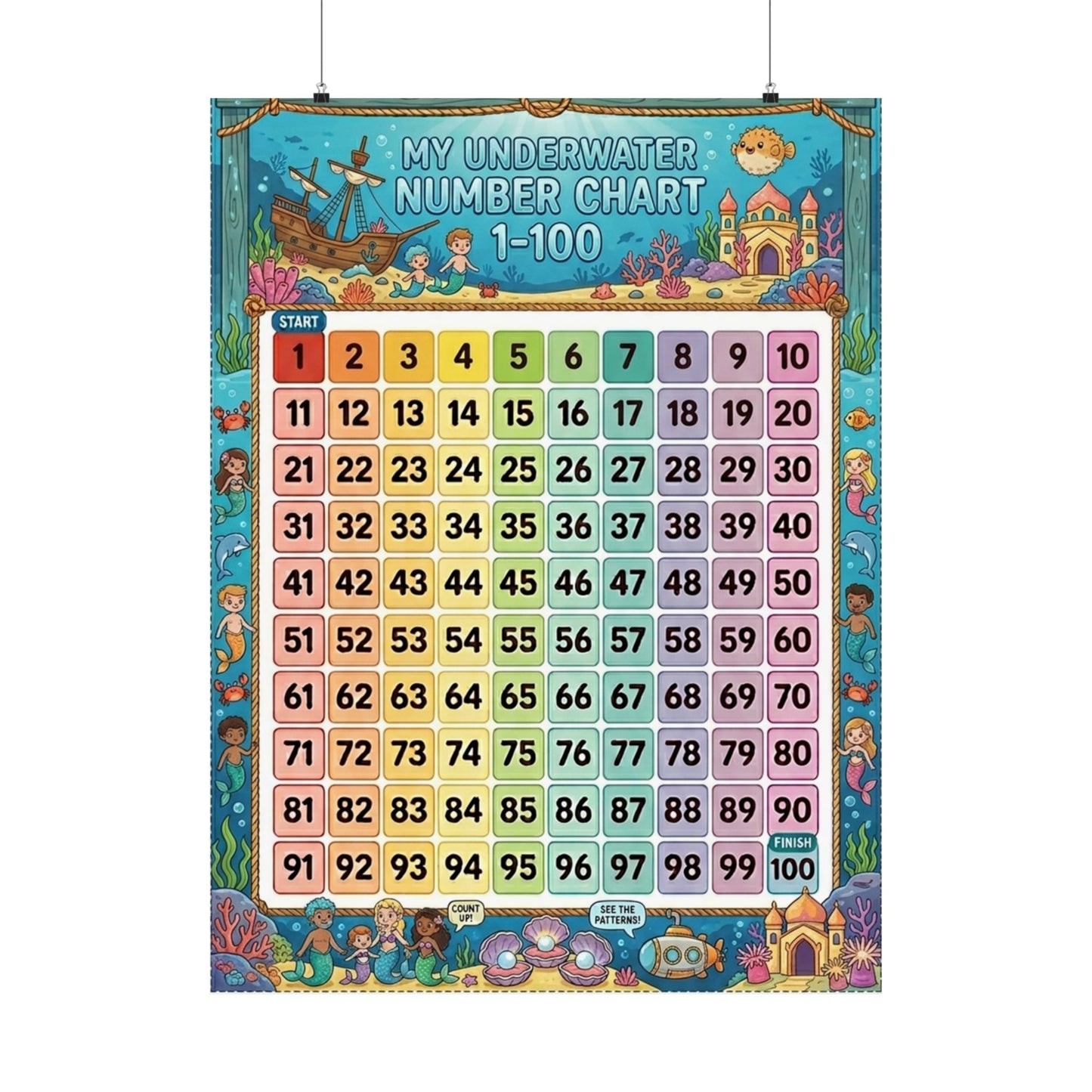 Underwater Mermaid Number Chart Poster 1–100 | Kids Educational Counting Poster