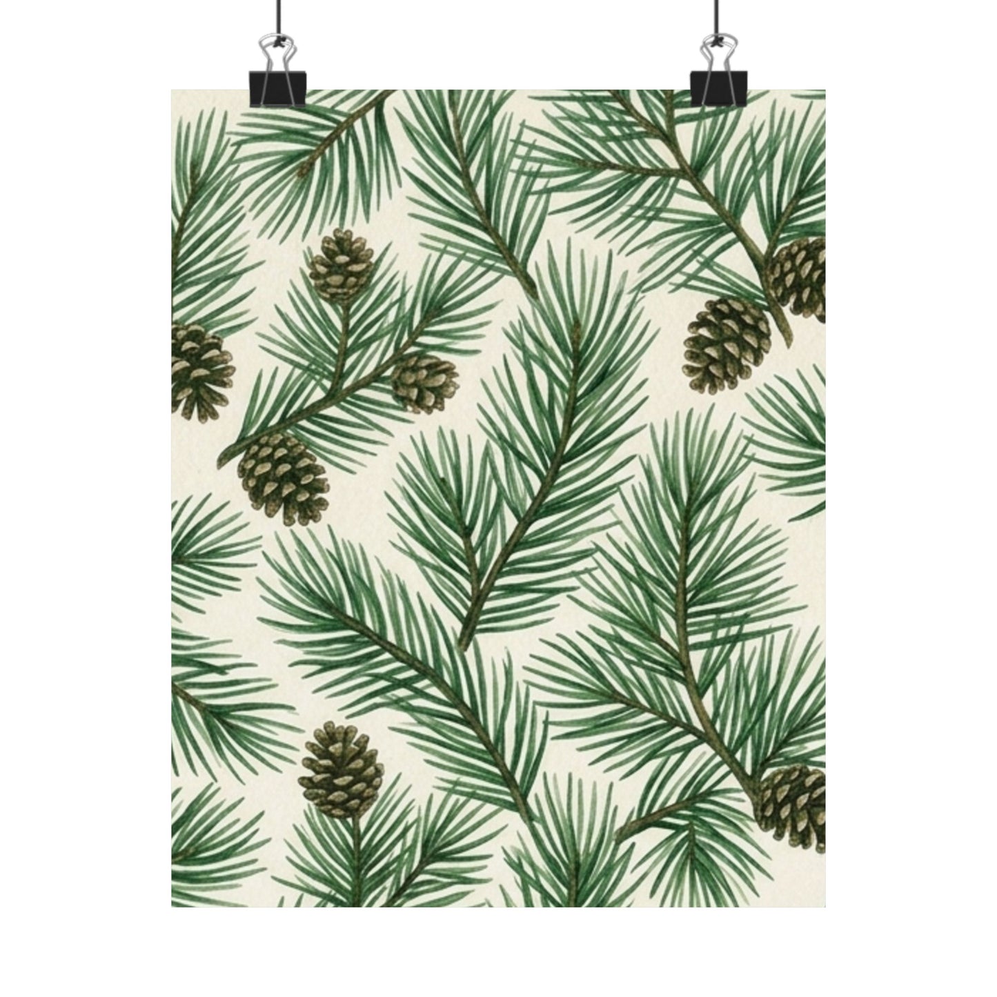 Botanical Pine Frongs Watercolor Matte Vertical Poster