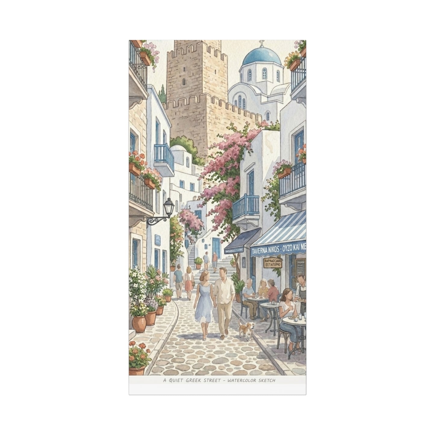 Greek Village Street | Athens, Mykonos, Santorini Greece Canvas Print