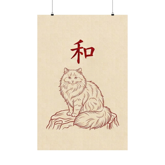 Japanese Peace Cat Meditation Matte Poster