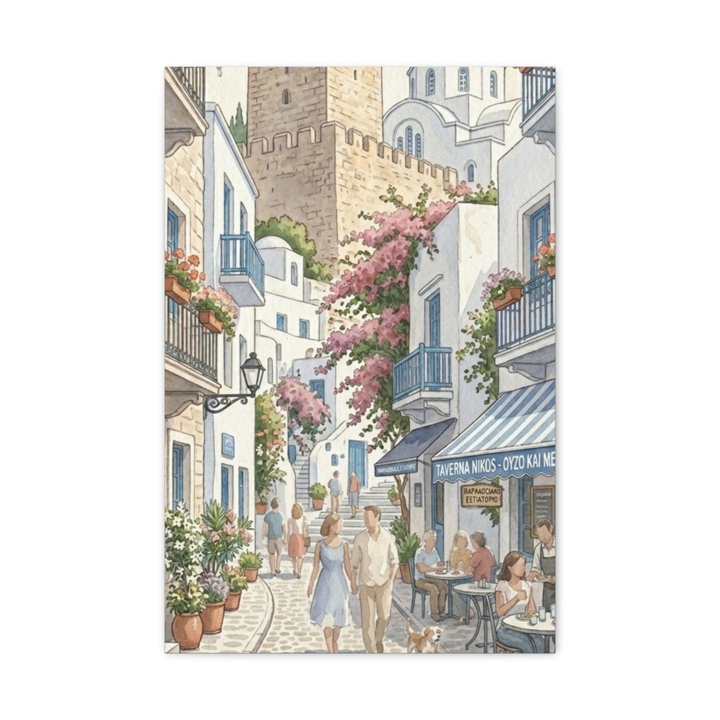 Greek Village Street | Athens, Mykonos, Santorini Greece Canvas Print