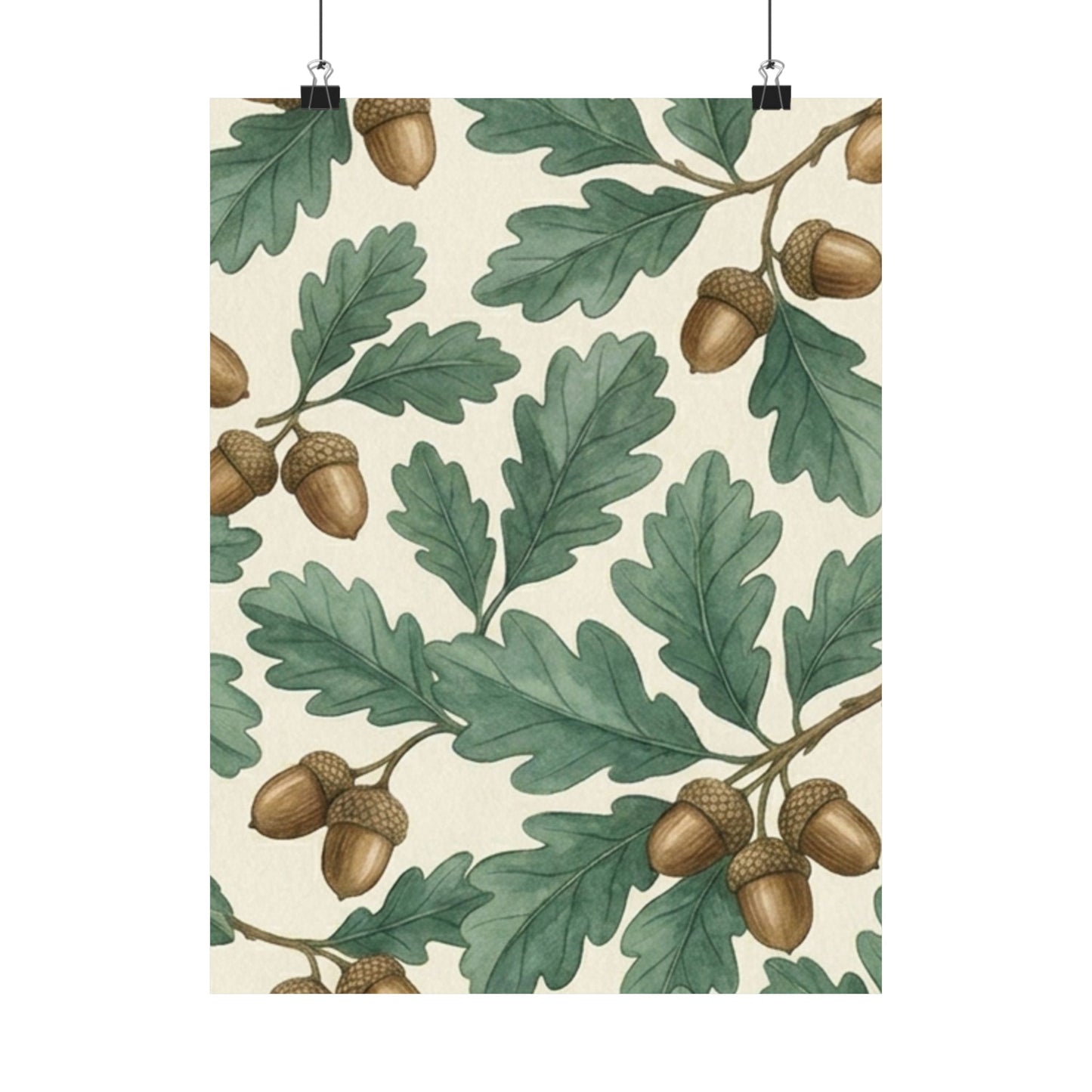 Botanical Oak & Acorns Watercolor Matte Vertical Poster
