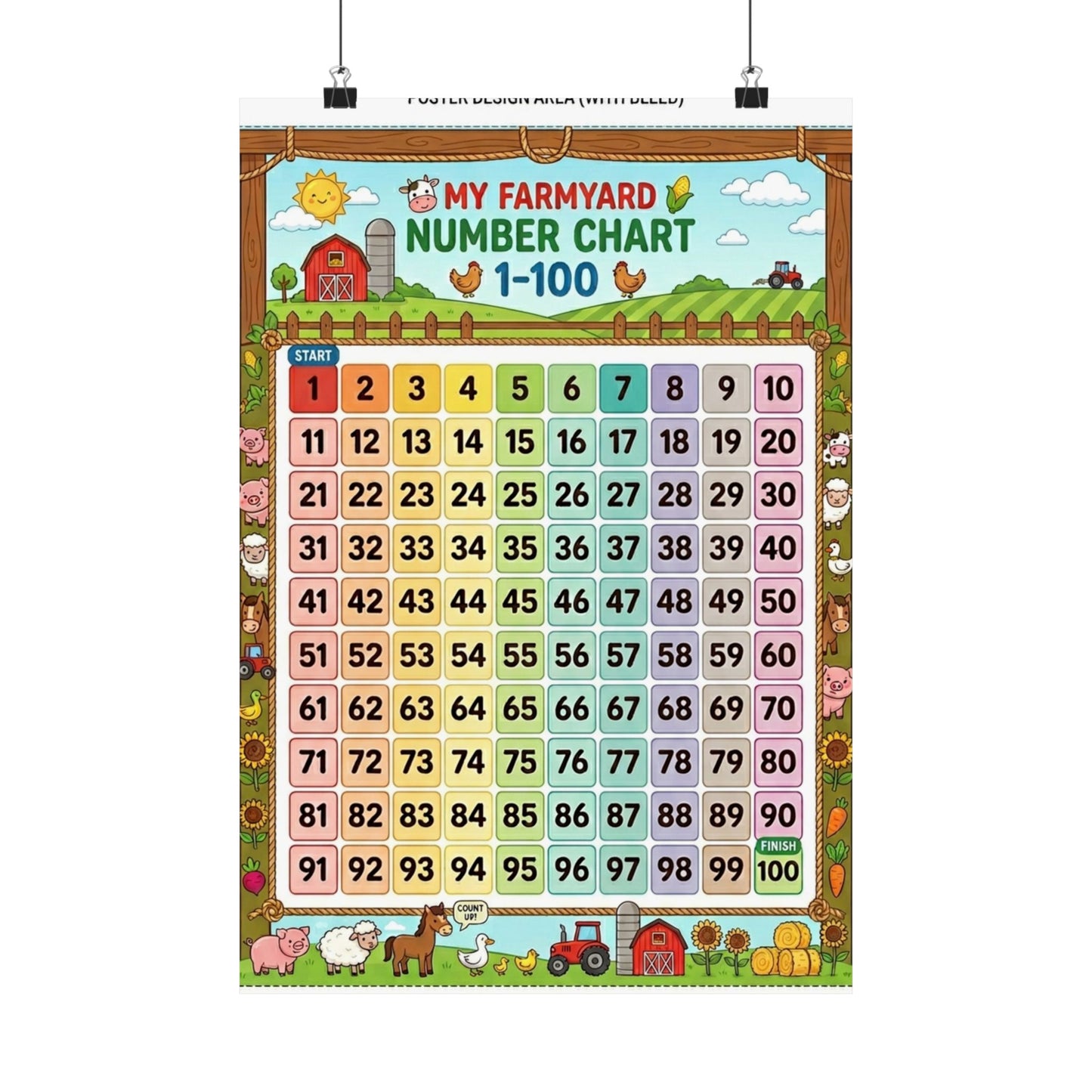 Farmyard Number Chart Poster 1–100 | Kids Educational Counting Poster