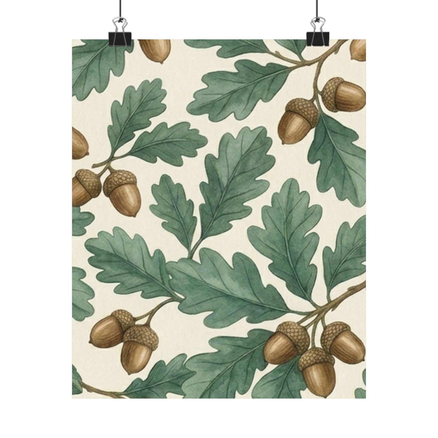 Botanical Oak & Acorns Watercolor Matte Vertical Poster