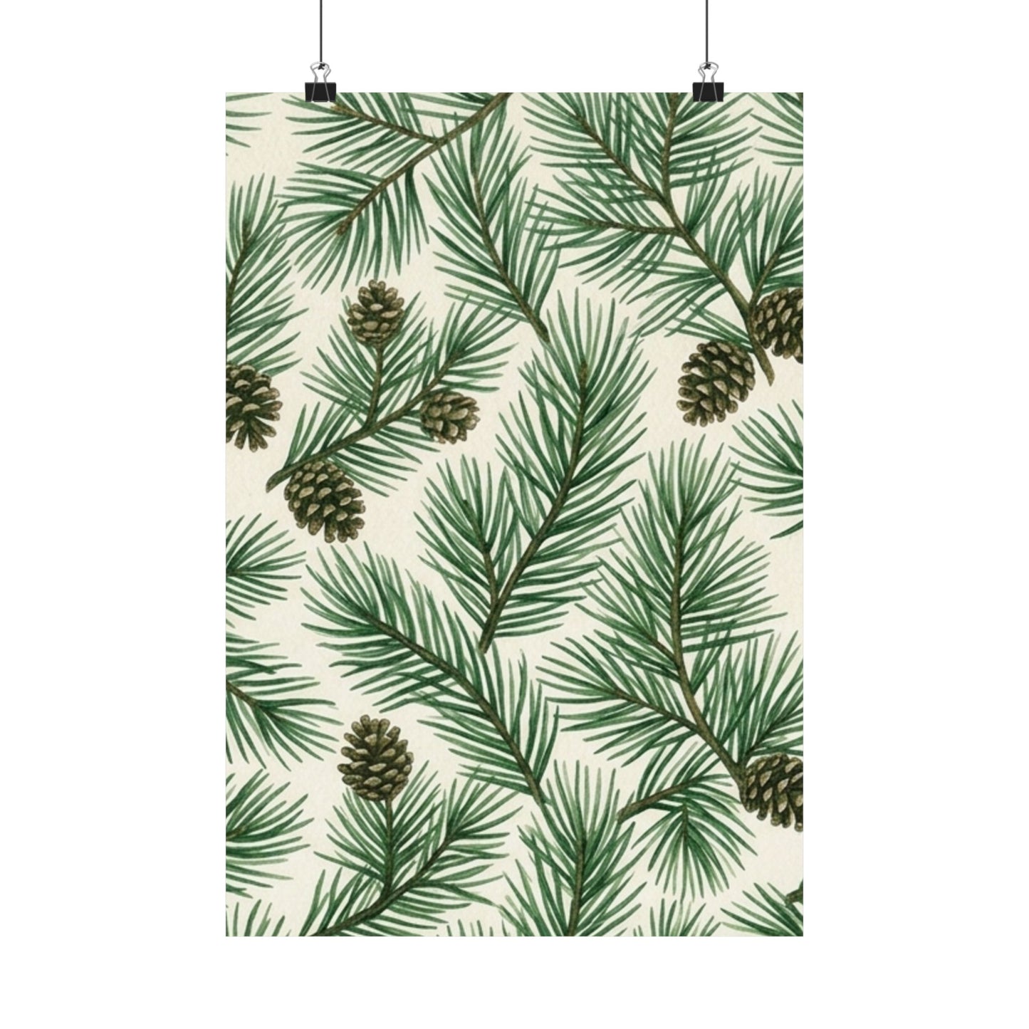 Botanical Pine Frongs Watercolor Matte Vertical Poster