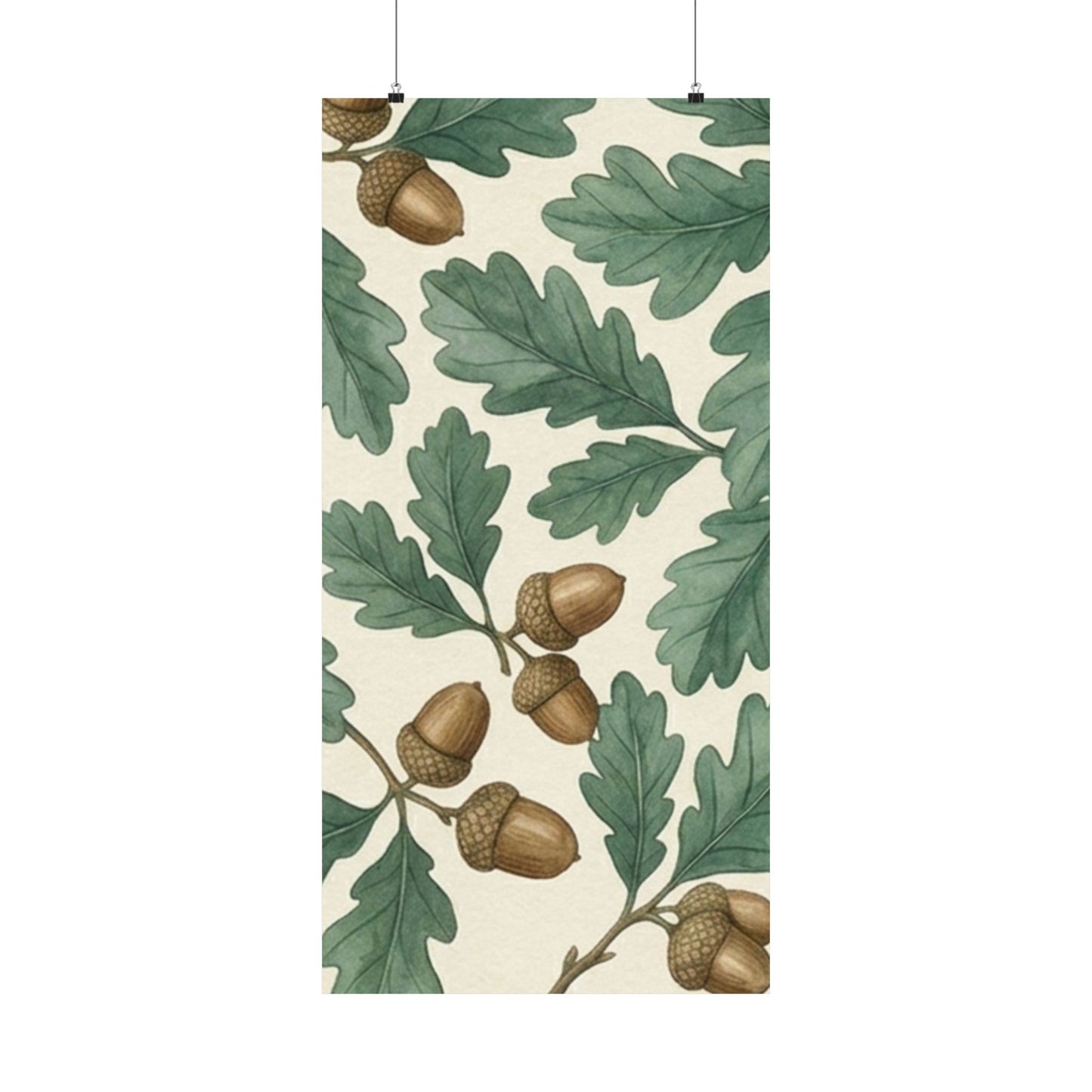 Botanical Oak & Acorns Watercolor Matte Vertical Poster
