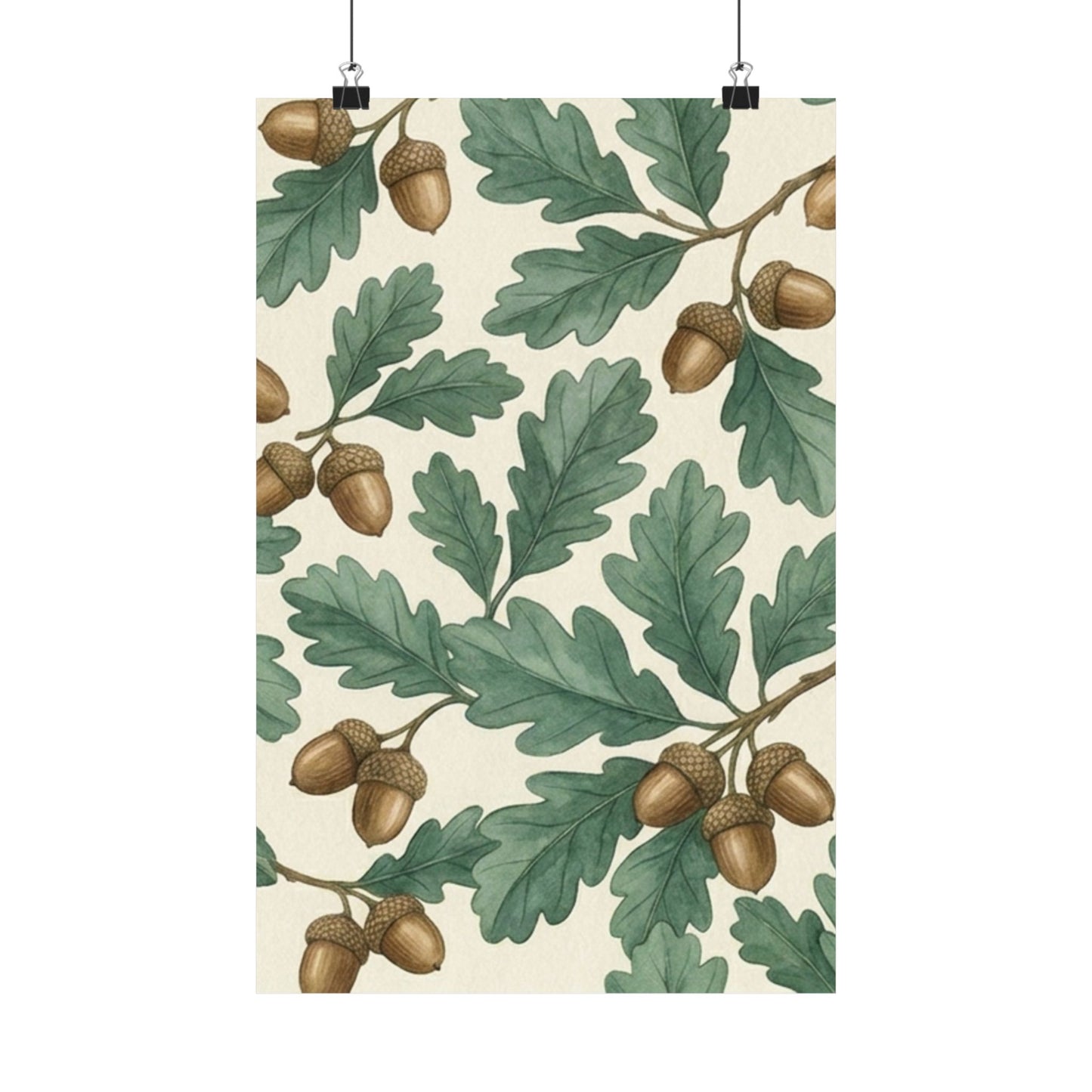 Botanical Oak & Acorns Watercolor Matte Vertical Poster