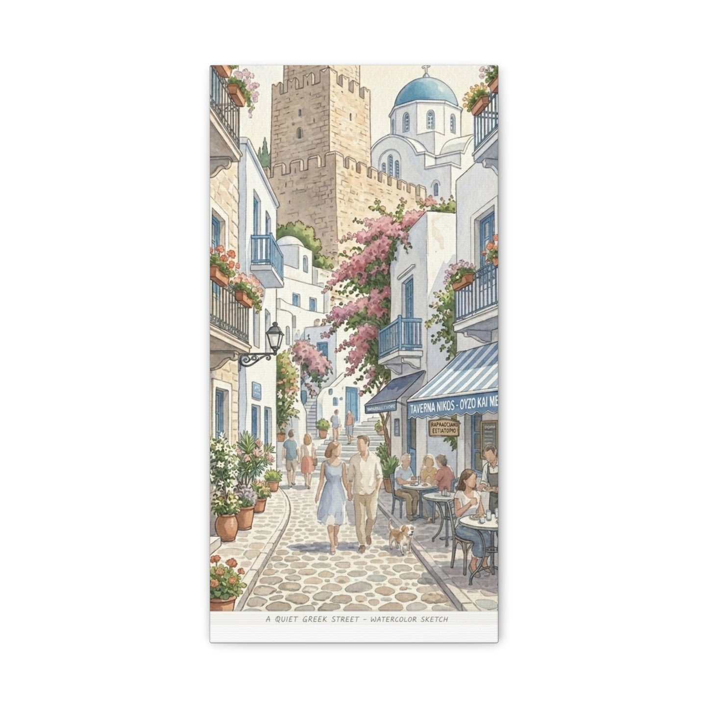 Greek Village Street | Athens, Mykonos, Santorini Greece Canvas Print