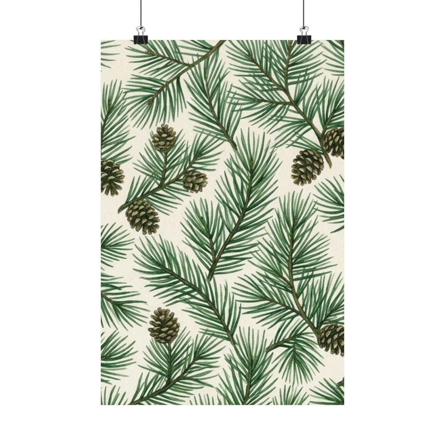 Botanical Pine Frongs Watercolor Matte Vertical Poster